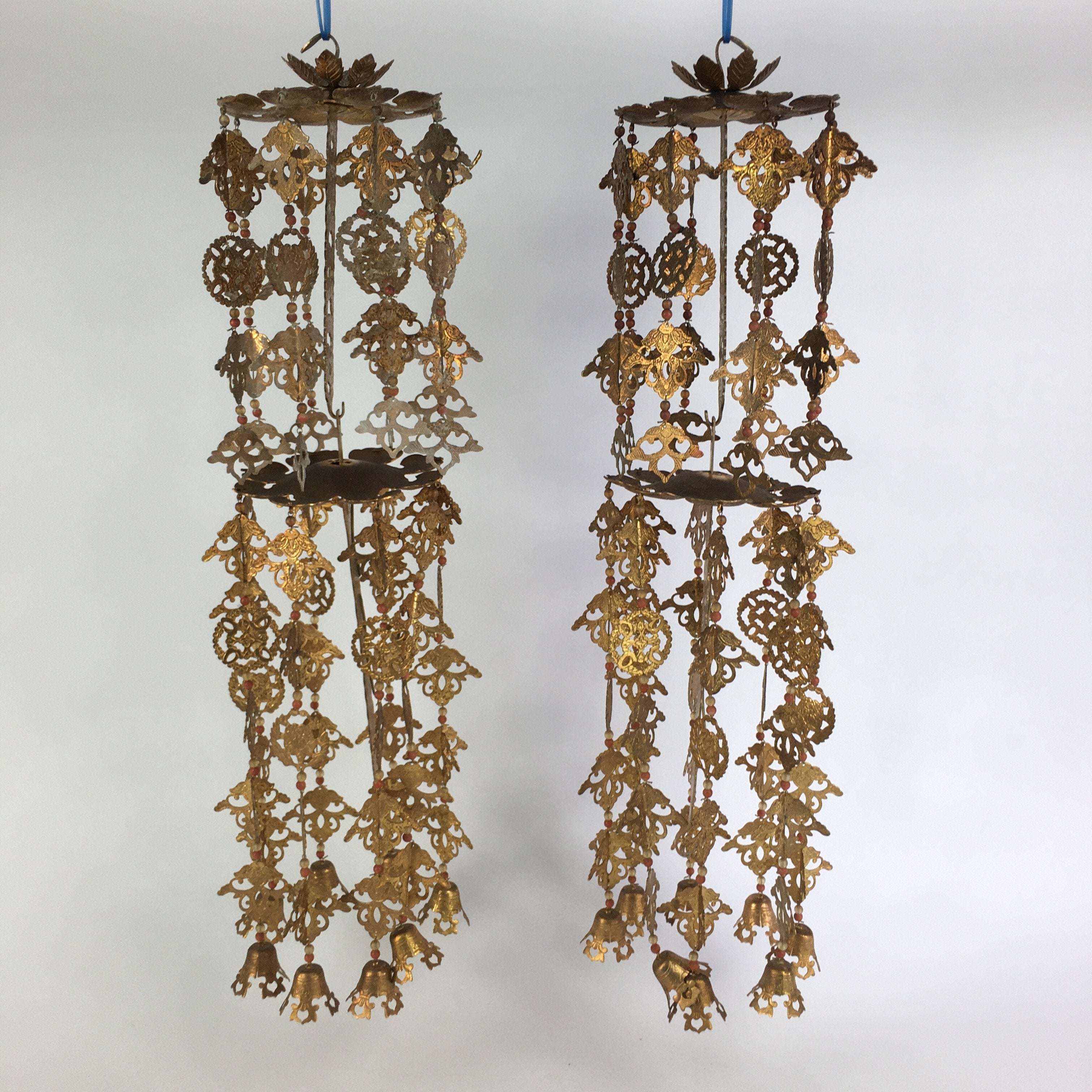 Japanese Buddhist Altar Fitting Vtg Brass Hanging Butsugu Rinto Yoraku BU455