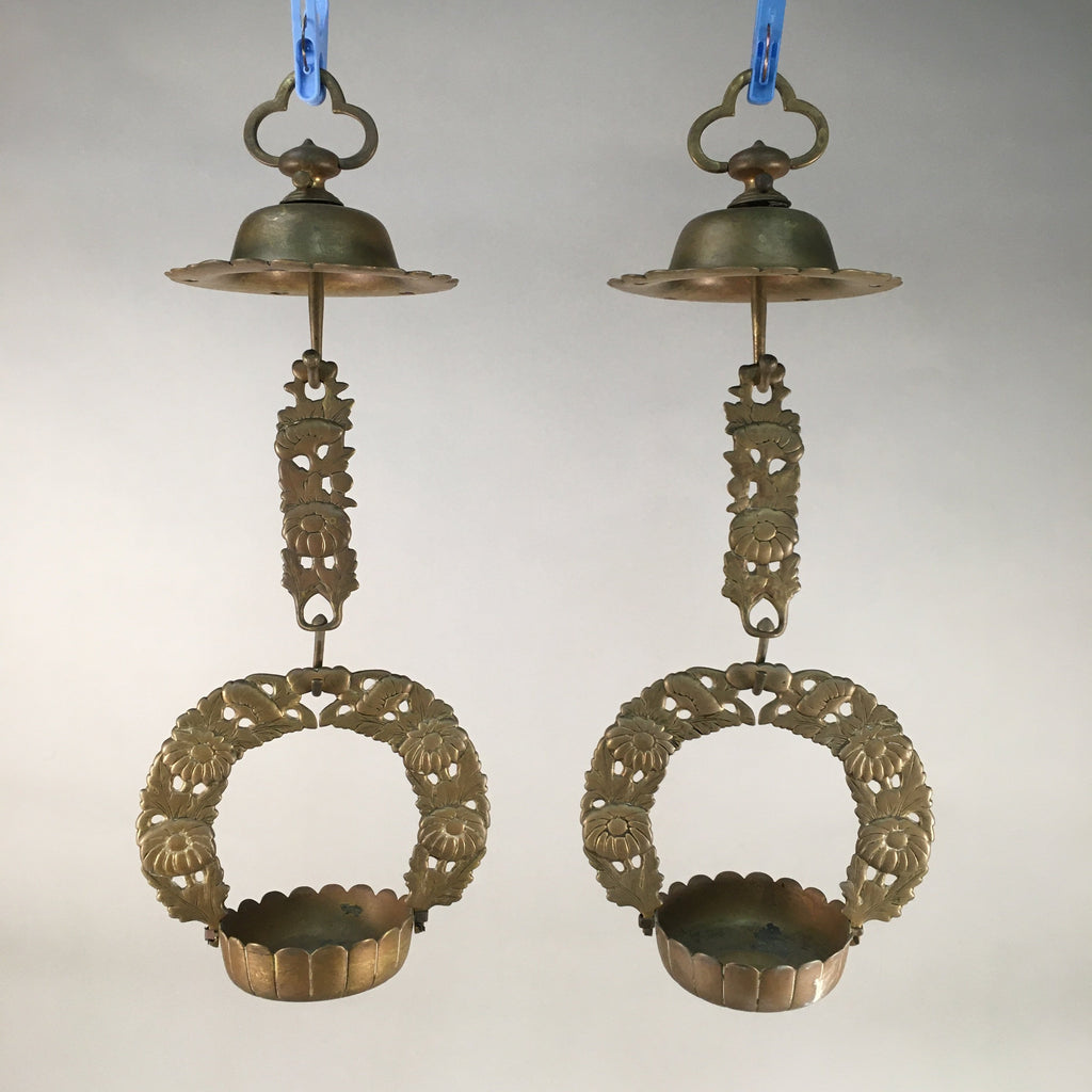 Japanese Buddhist Altar Fitting Vtg Brass Hanging Lantern Rinto Butsudan BU286