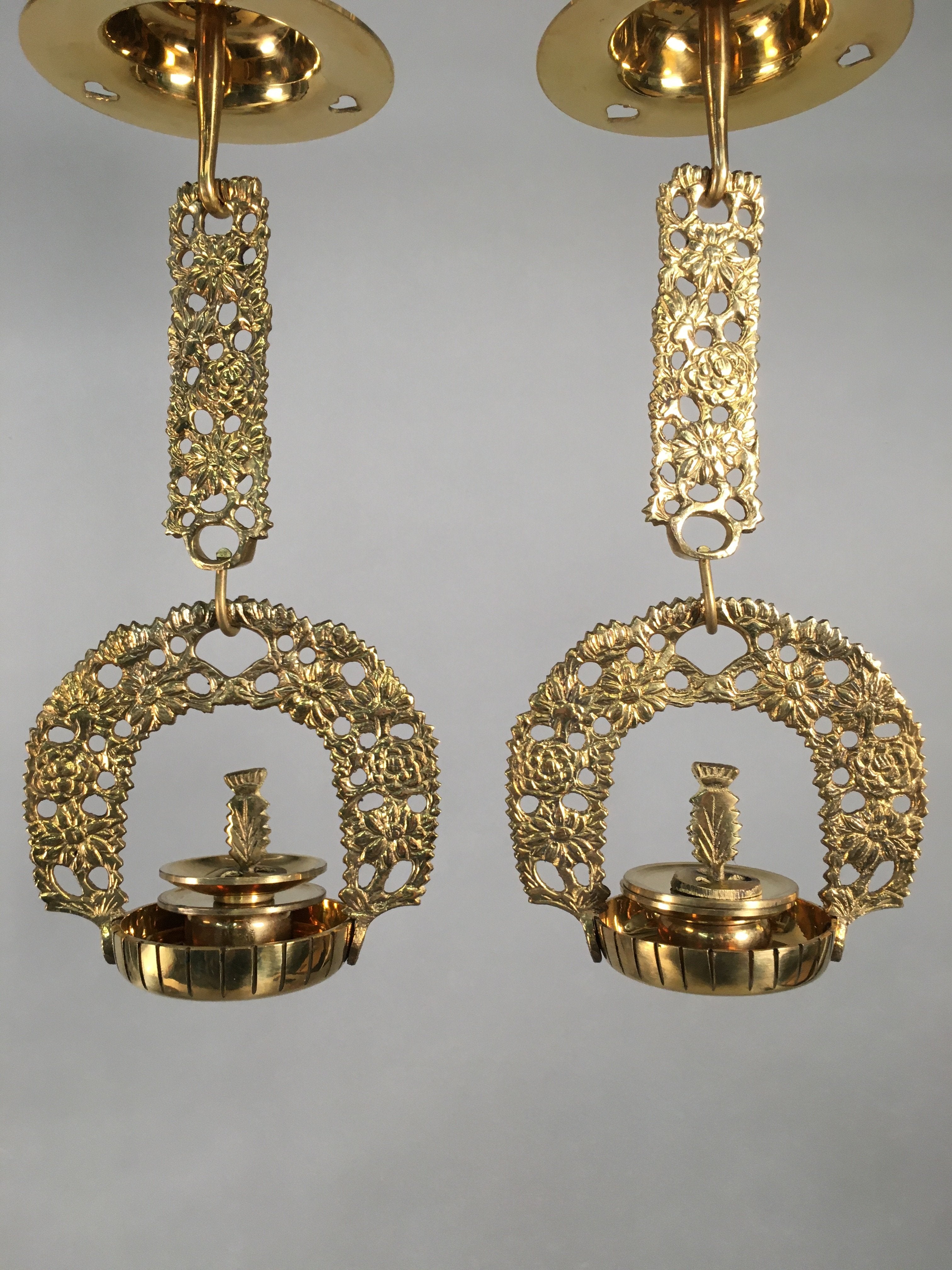 Japanese Buddhist Altar Fitting Vtg Brass Hanging Lantern Rinto Butsudan BU336