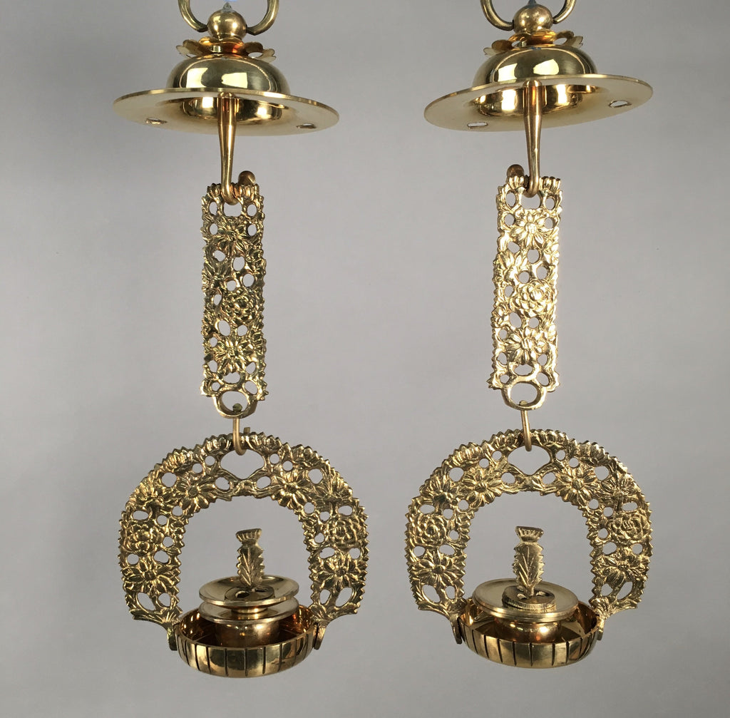 Japanese Buddhist Altar Fitting Vtg Brass Hanging Lantern Rinto Butsudan BU336