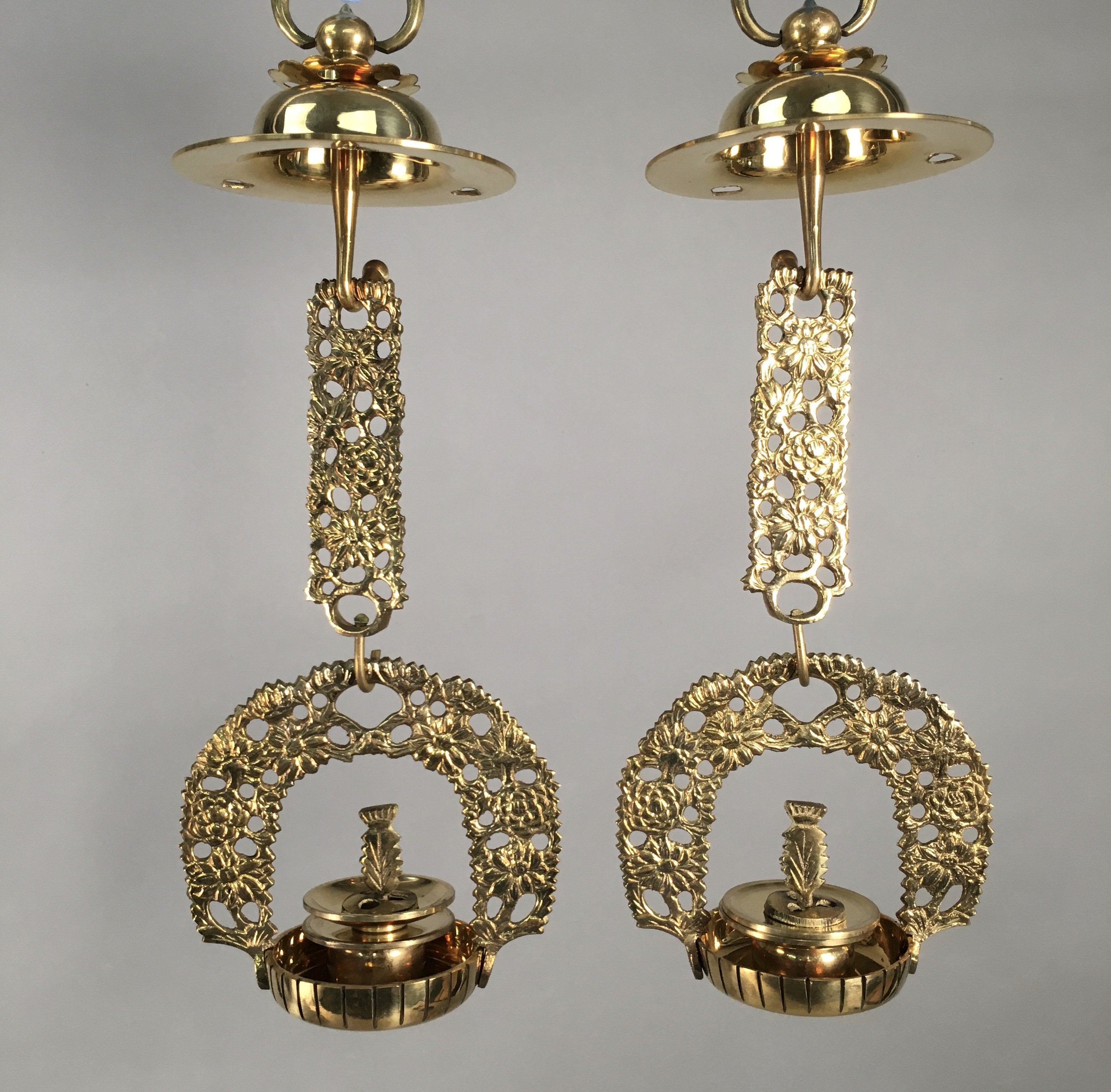 Japanese Buddhist Altar Fitting Vtg Brass Hanging Lantern Rinto Butsudan BU336