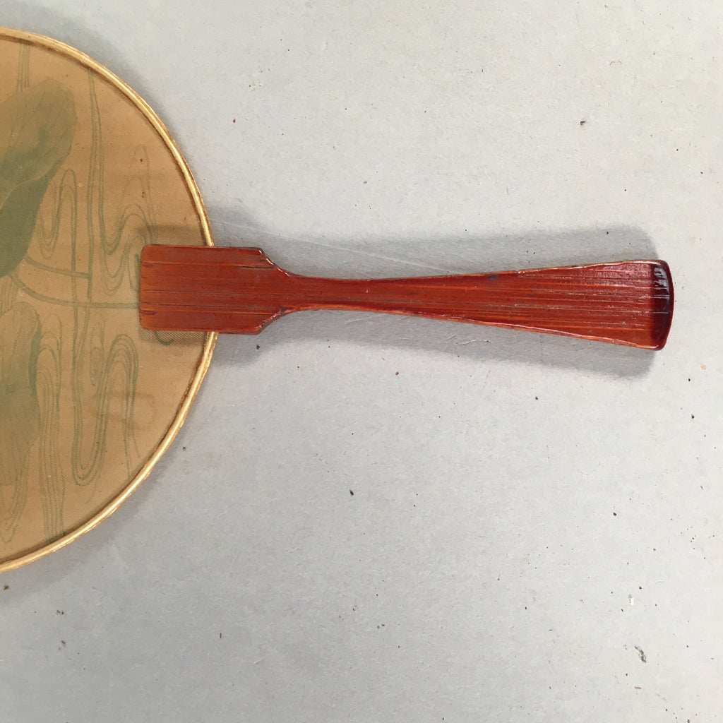 Japanese Buddhist Altar Fitting Vtg Fan Uchiwa Wood Silk Butsugu BU381