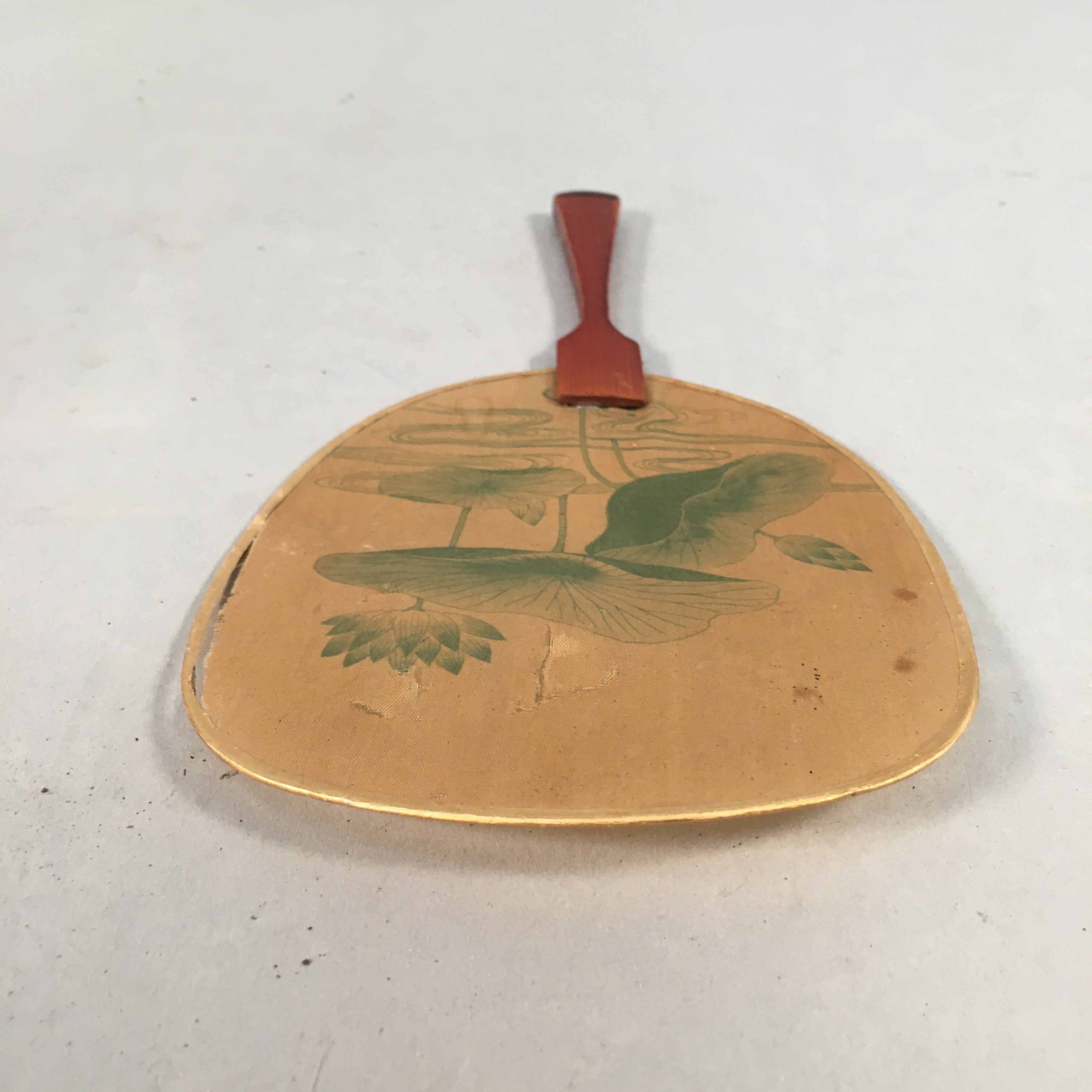 Japanese Buddhist Altar Fitting Vtg Fan Uchiwa Wood Silk Butsugu BU381