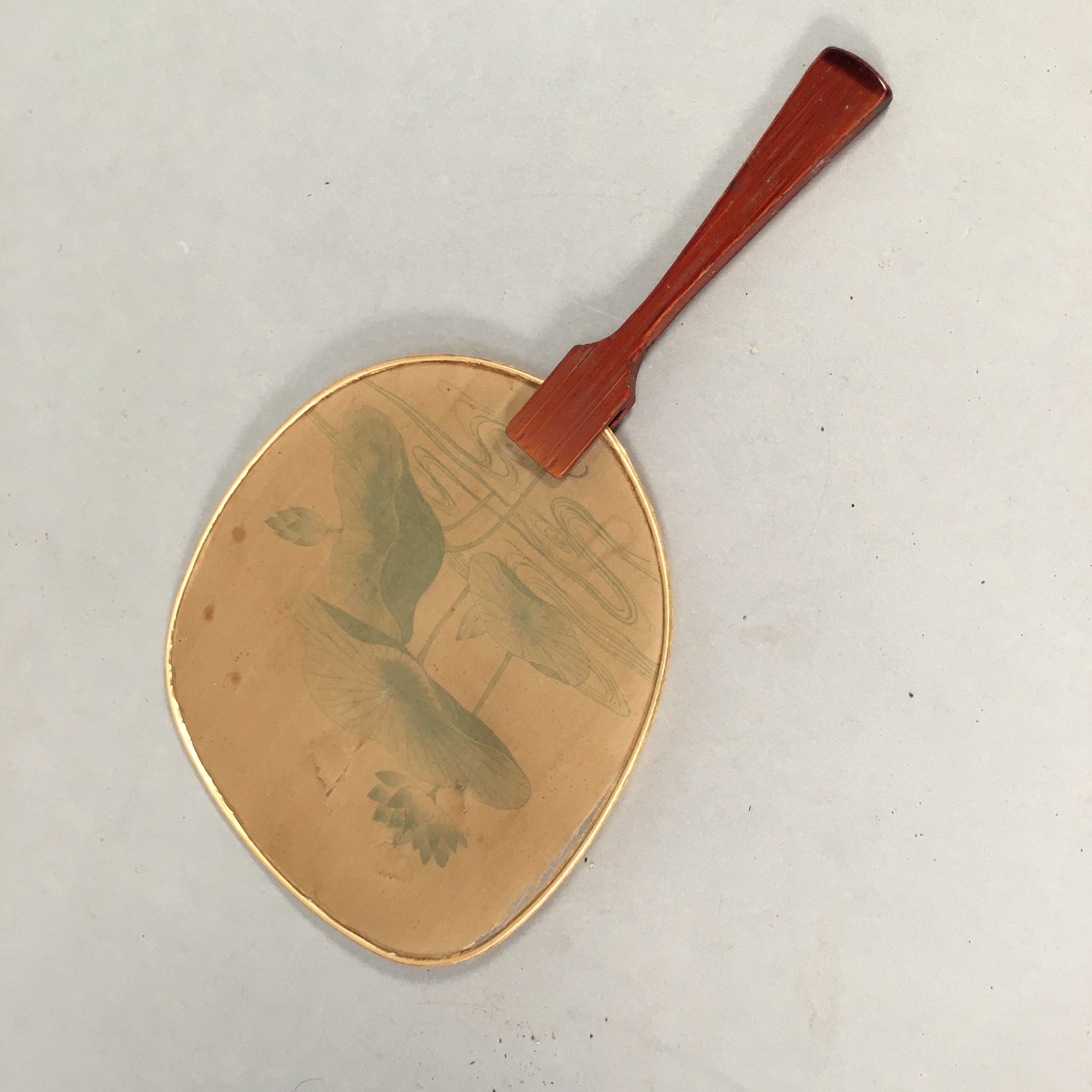 Japanese Buddhist Altar Fitting Vtg Fan Uchiwa Wood Silk Butsugu BU381