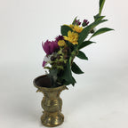 Japanese Buddhist Altar Fitting Vtg Flower Stand Vase and Artificial Flowers Set