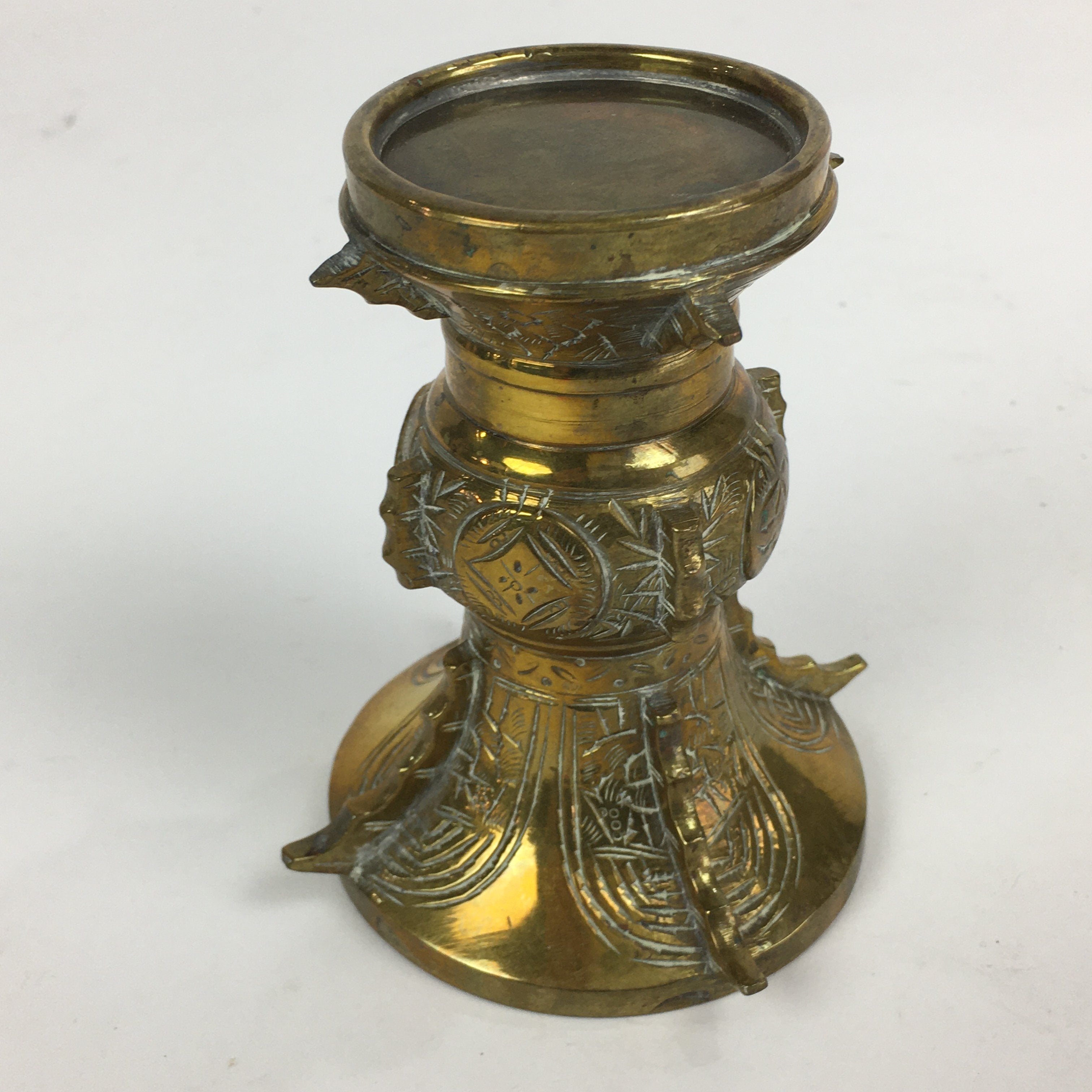 Japanese Buddhist Altar Fitting Vtg Flower Stand Vase and Artificial Flowers Set