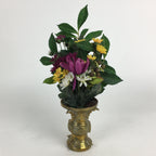 Japanese Buddhist Altar Fitting Vtg Flower Stand Vase and Artificial Flowers Set
