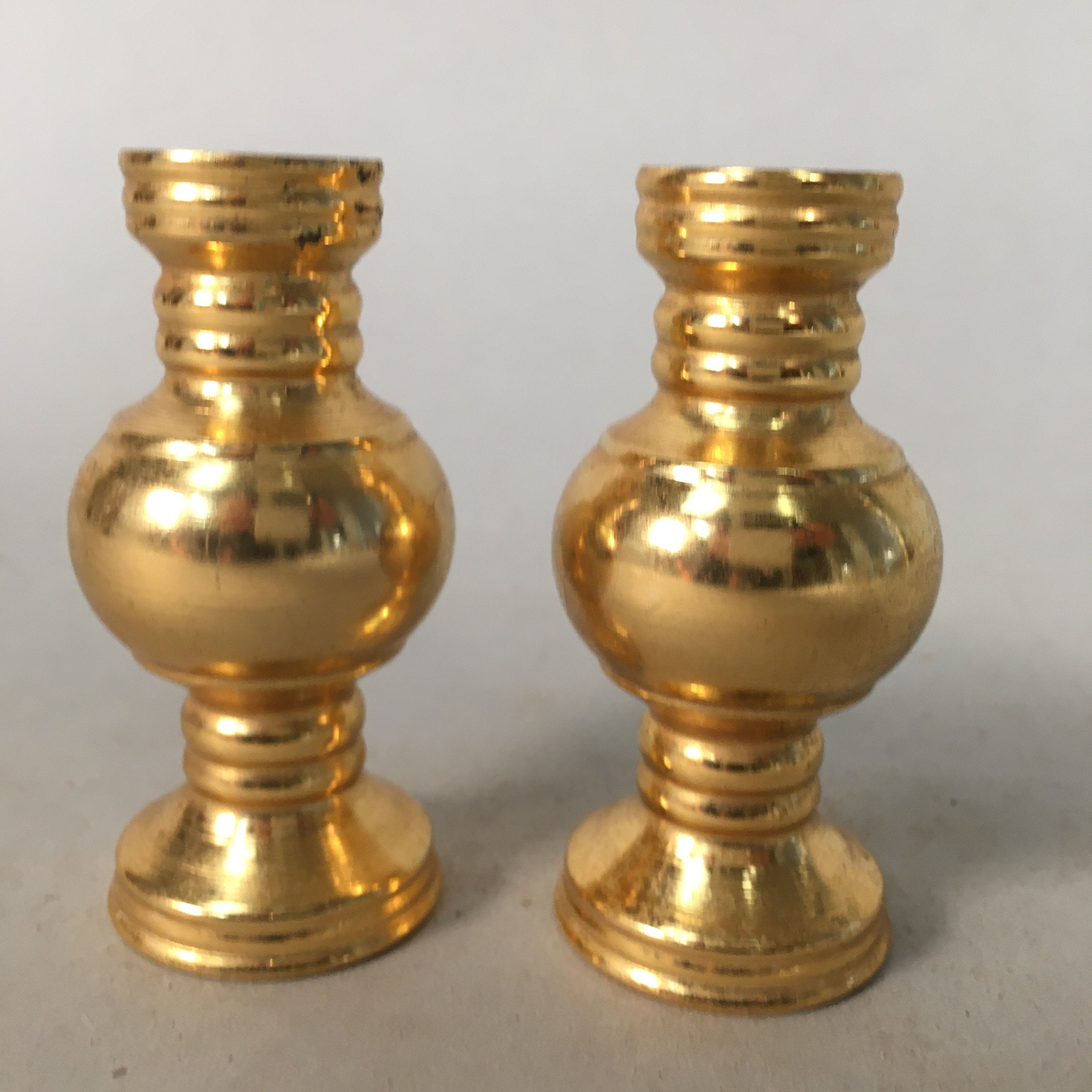 Japanese Buddhist Altar Fitting Vtg Flower Vase Pair Stand Brass Butsudan BU305
