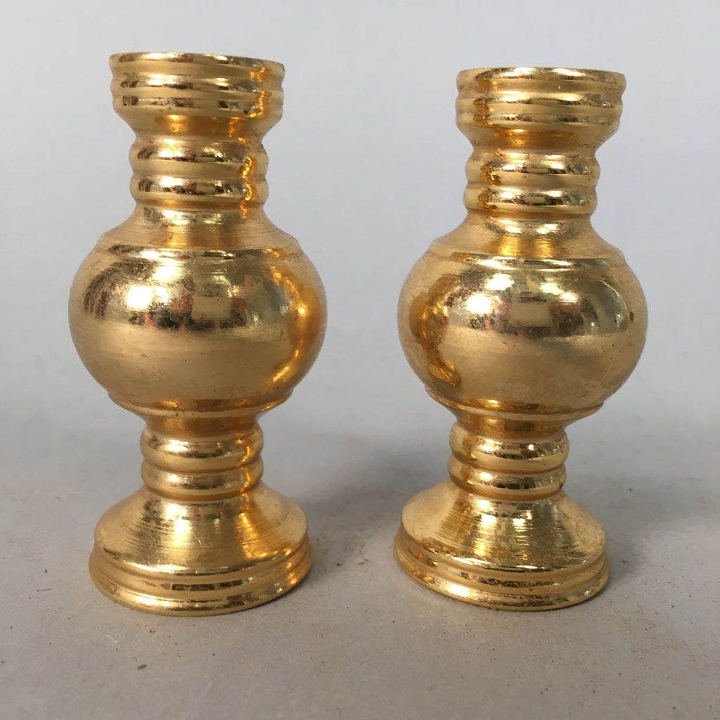 Japanese Buddhist Altar Fitting Vtg Flower Vase Pair Stand Brass Butsudan BU305