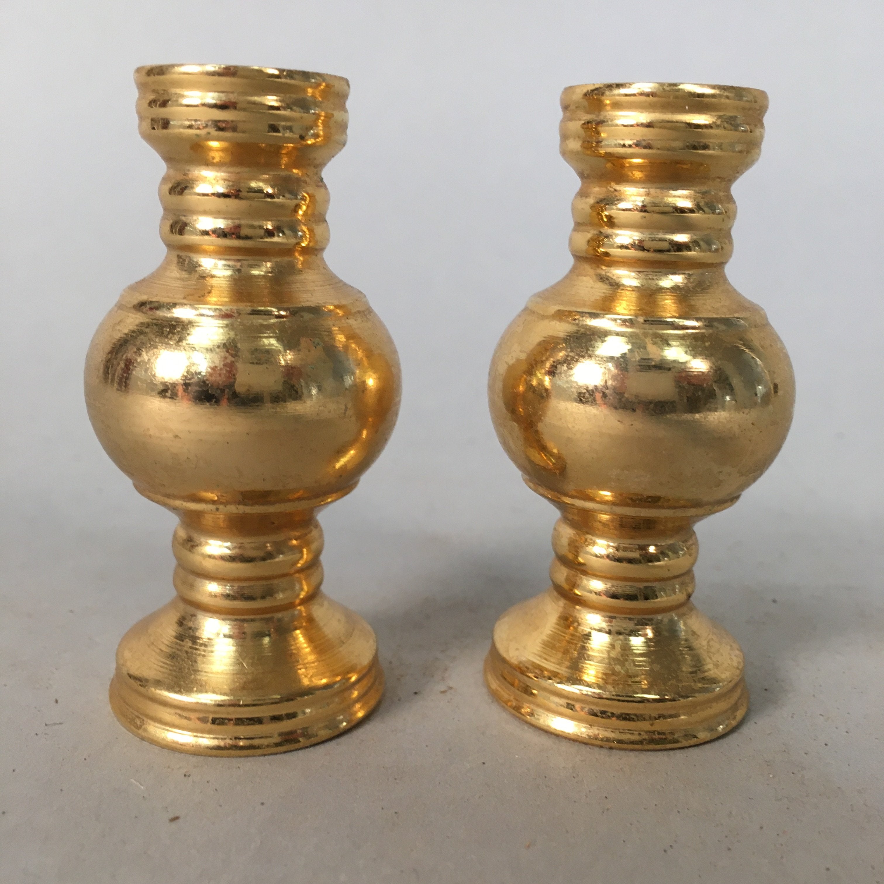 Japanese Buddhist Altar Fitting Vtg Flower Vase Pair Stand Brass Butsudan BU305