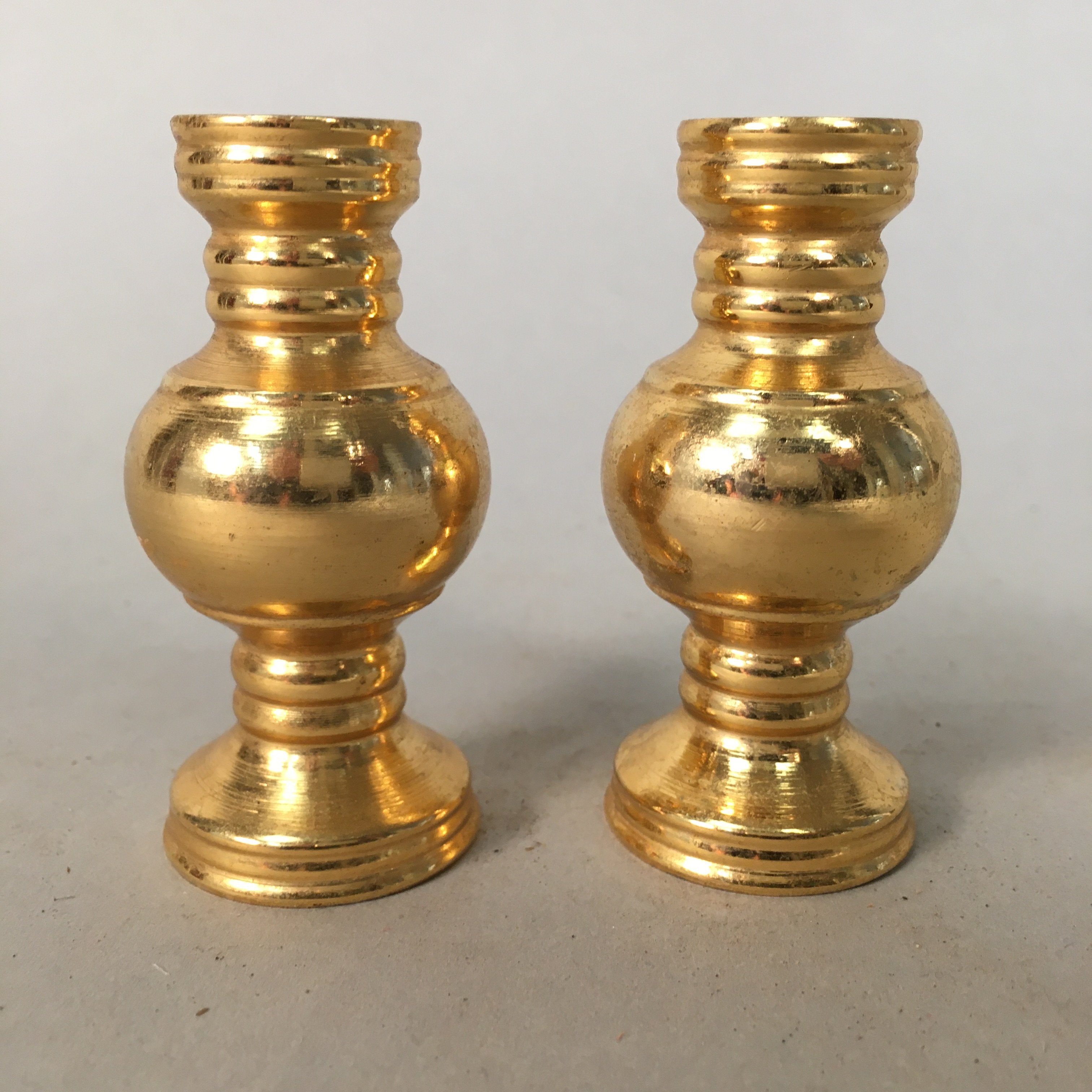 Japanese Buddhist Altar Fitting Vtg Flower Vase Pair Stand Brass Butsudan BU305