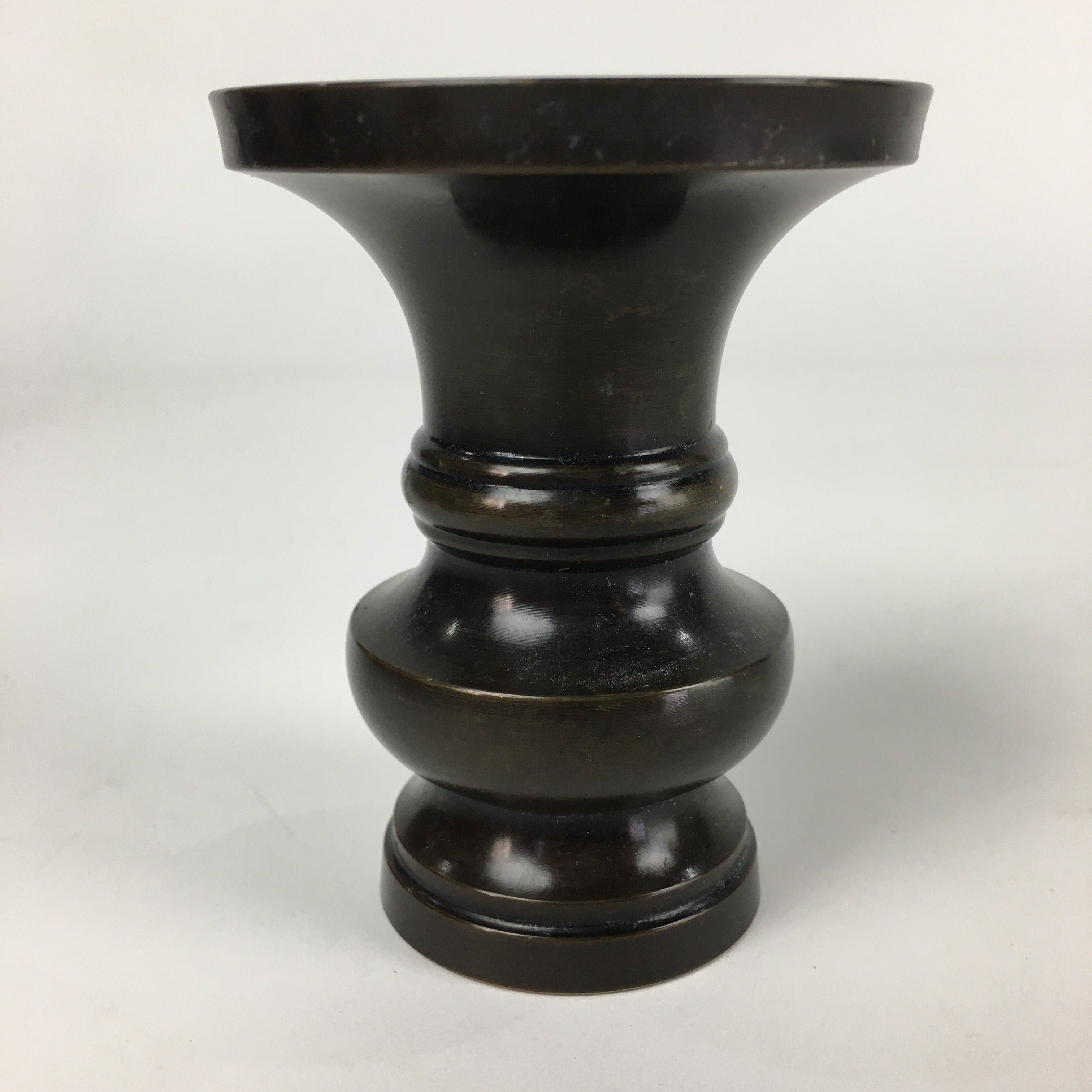Japanese Buddhist Altar Fitting Vtg Flower Vase Stand Bronze Brown BU713