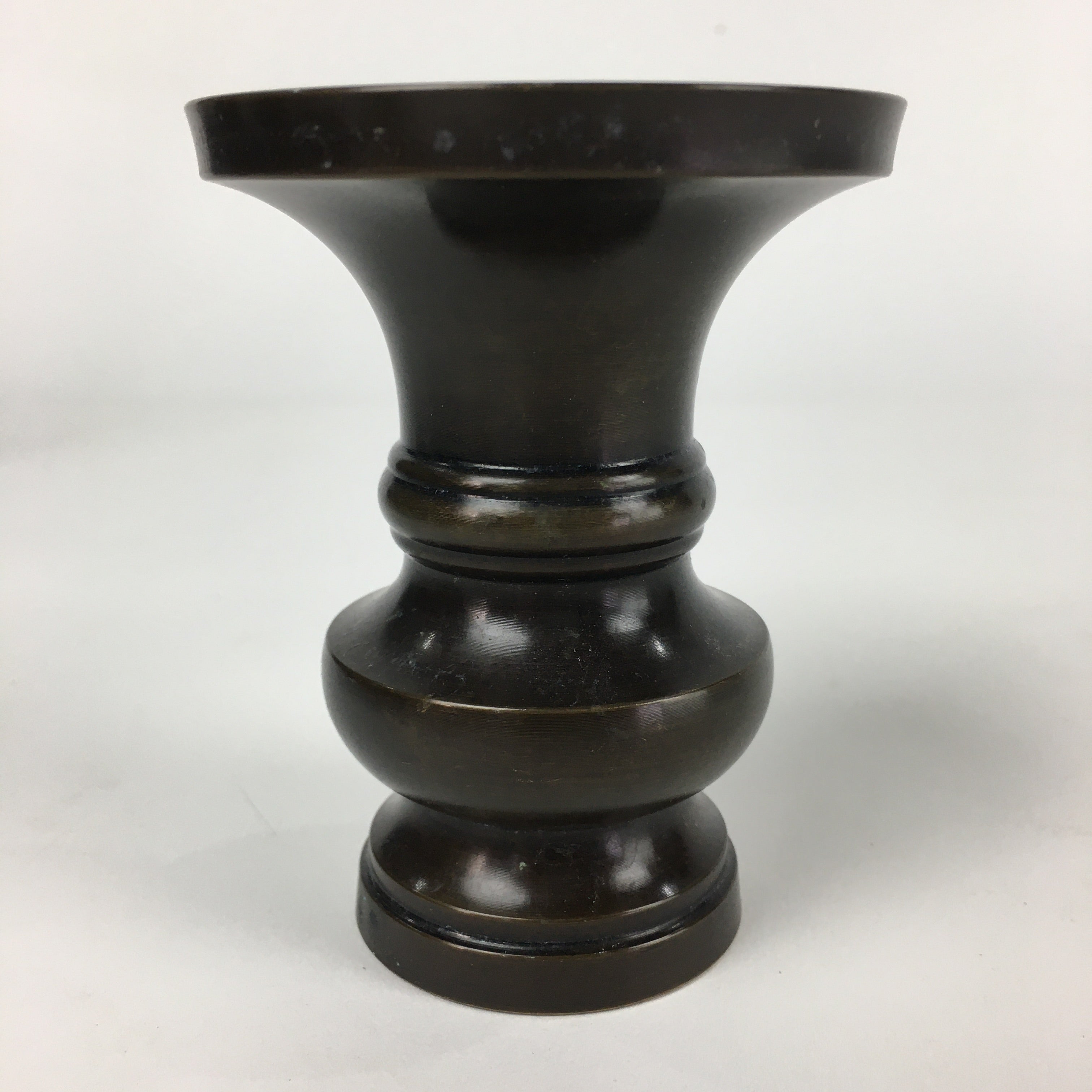 Japanese Buddhist Altar Fitting Vtg Flower Vase Stand Bronze Brown BU713