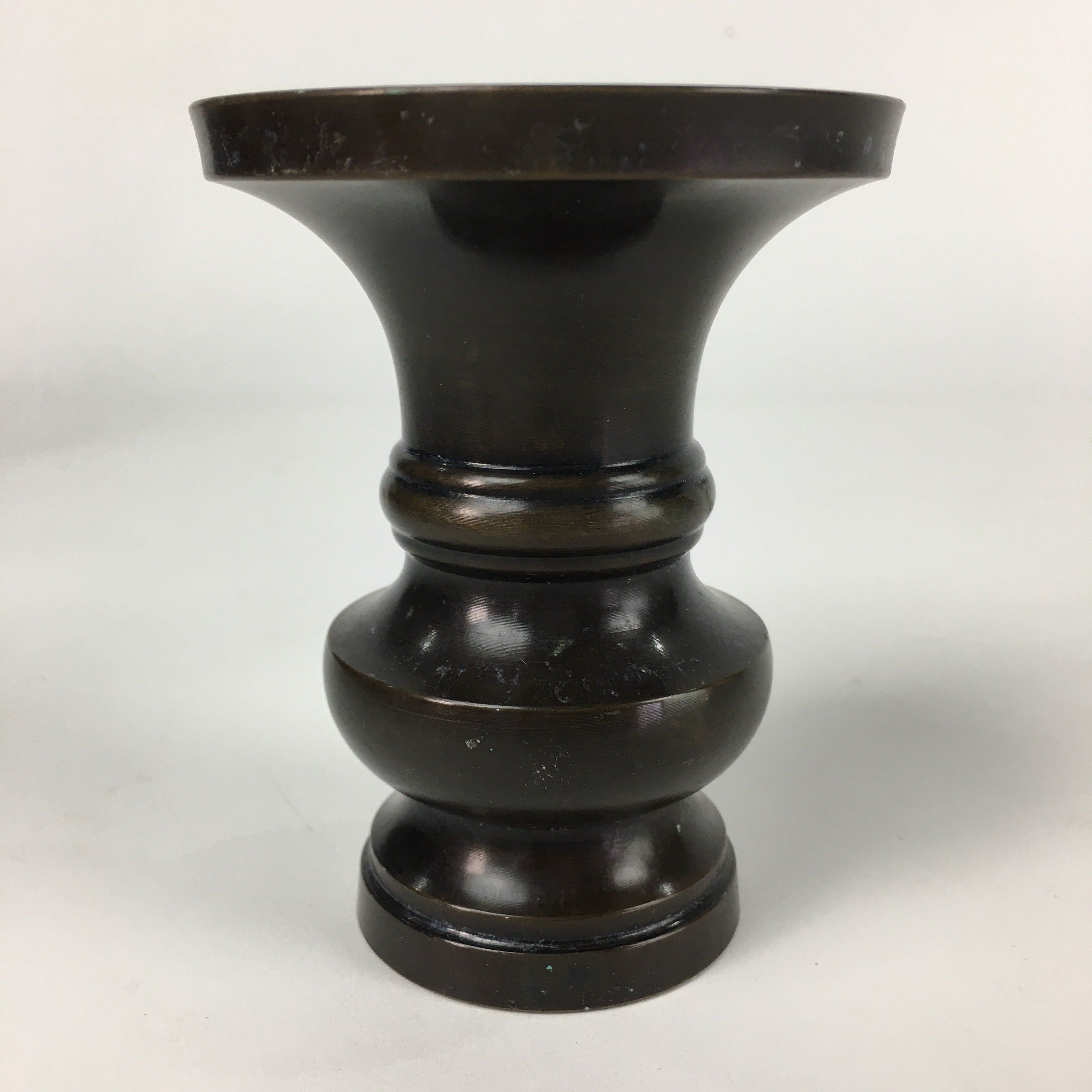 Japanese Buddhist Altar Fitting Vtg Flower Vase Stand Bronze Brown BU713