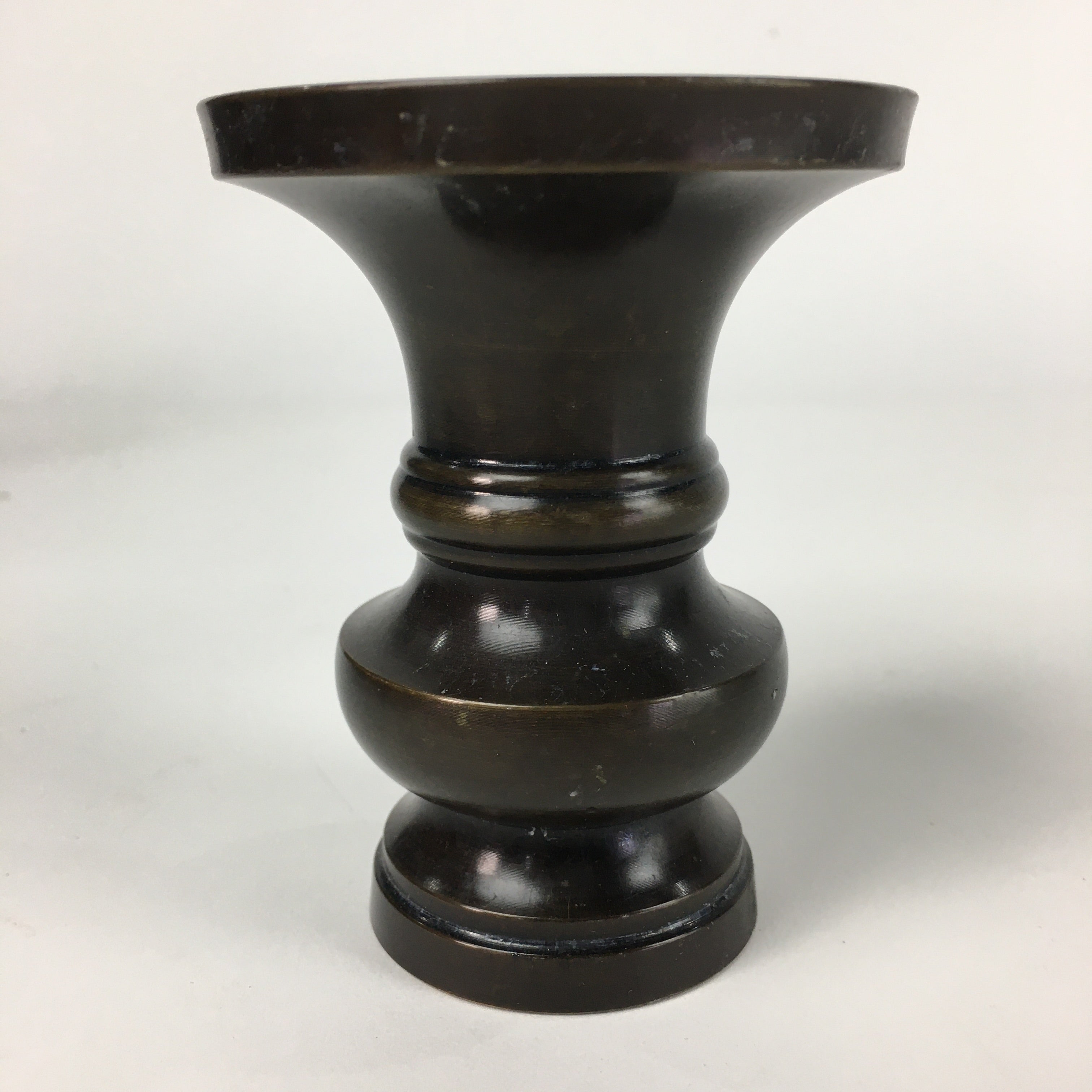 Japanese Buddhist Altar Fitting Vtg Flower Vase Stand Bronze Brown BU713