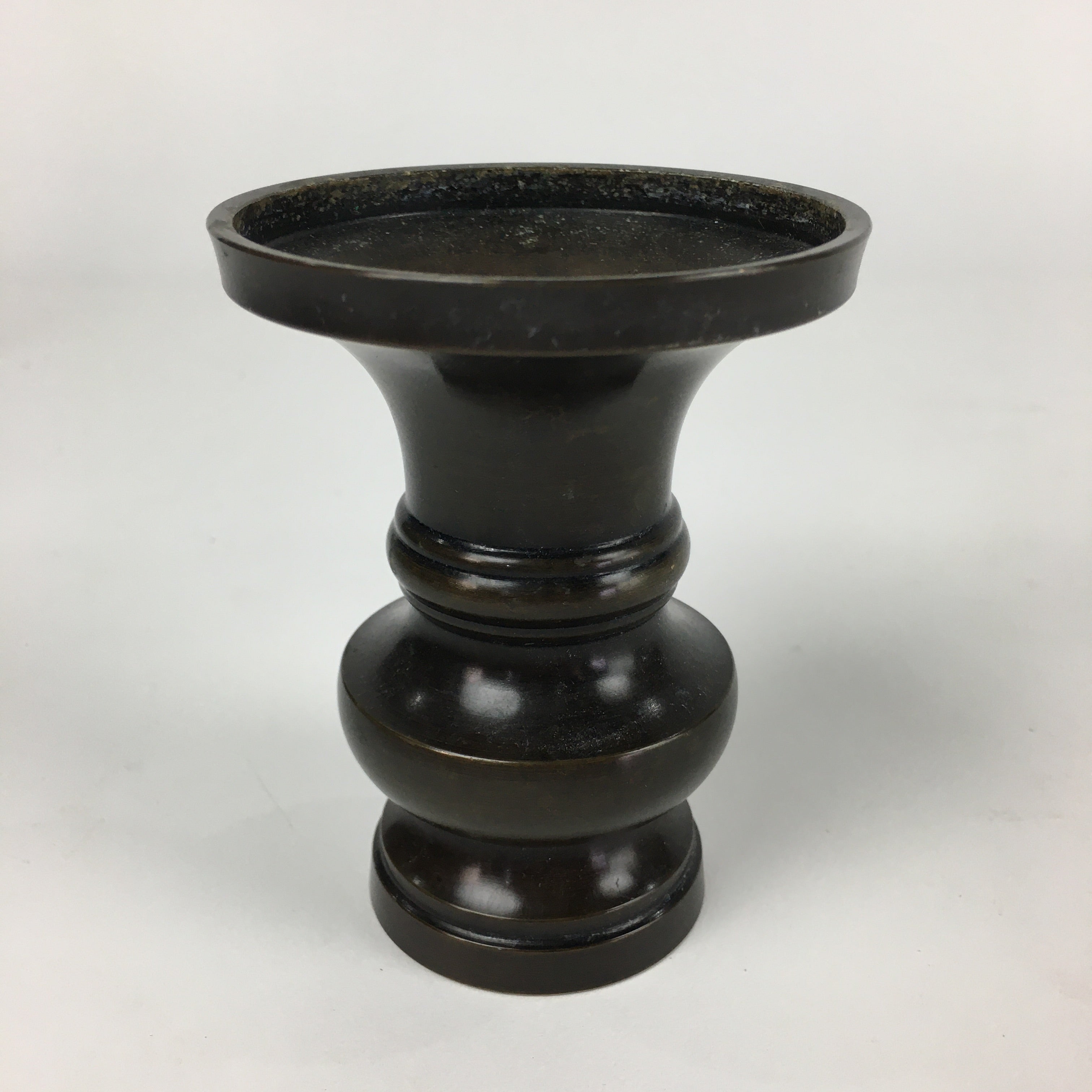 Japanese Buddhist Altar Fitting Vtg Flower Vase Stand Bronze Brown BU713