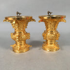 Japanese Buddhist Altar Fitting Vtg Flower Vase Stand Pair Brass Butsudan BU358