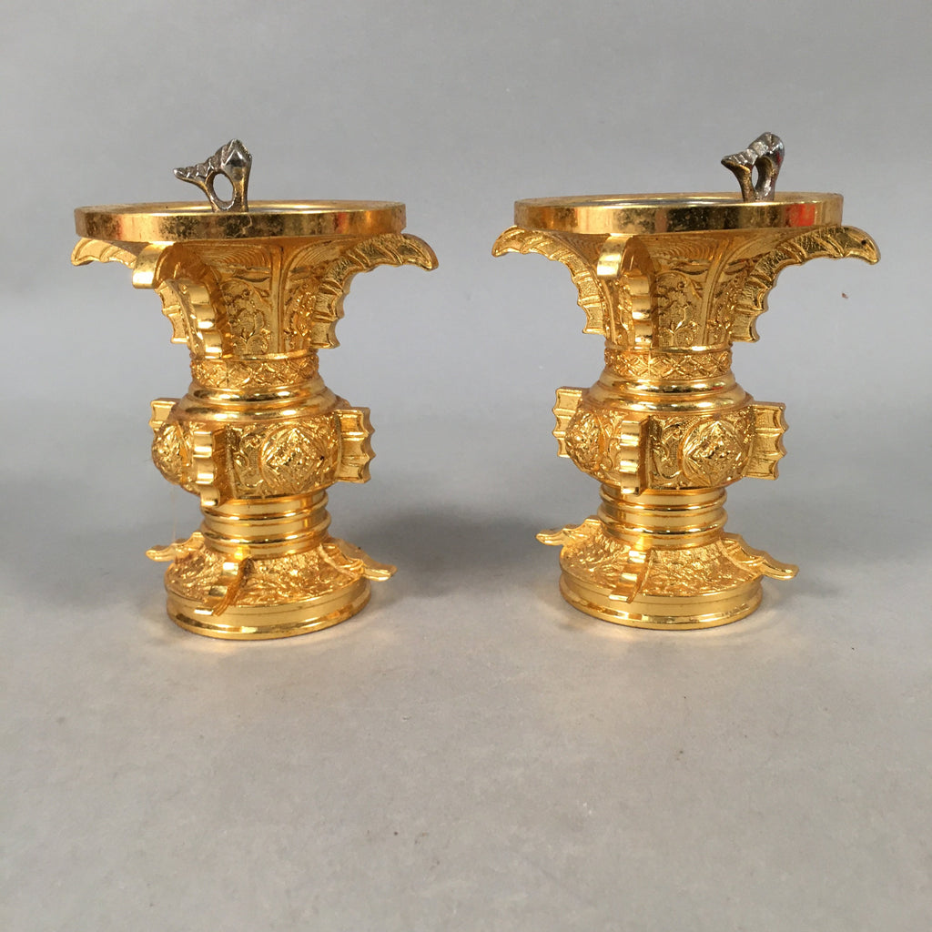 Japanese Buddhist Altar Fitting Vtg Flower Vase Stand Pair Brass Butsudan BU358