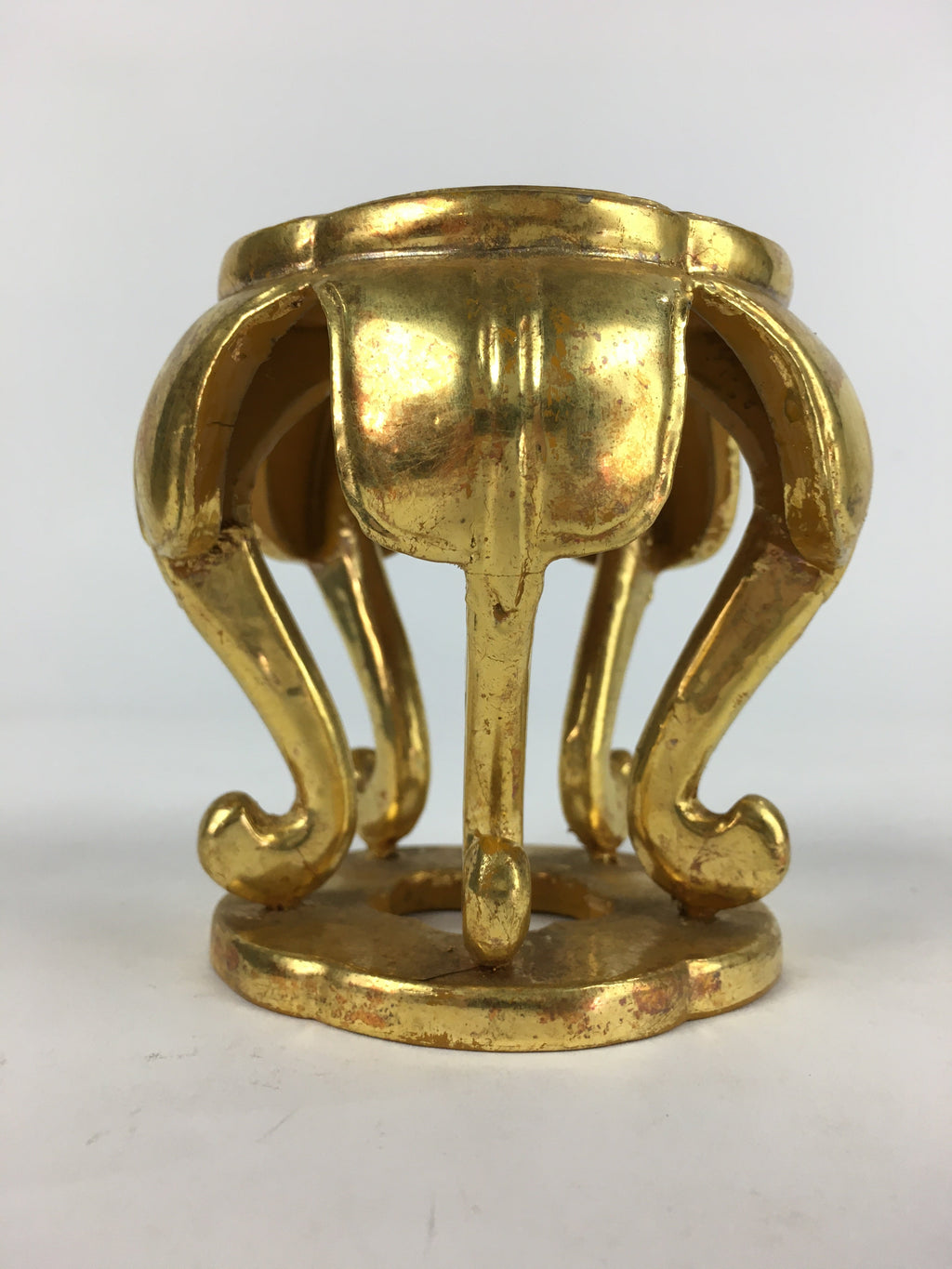 Japanese Buddhist Altar Fitting Vtg Gold Offering Stand Gold Red BU709