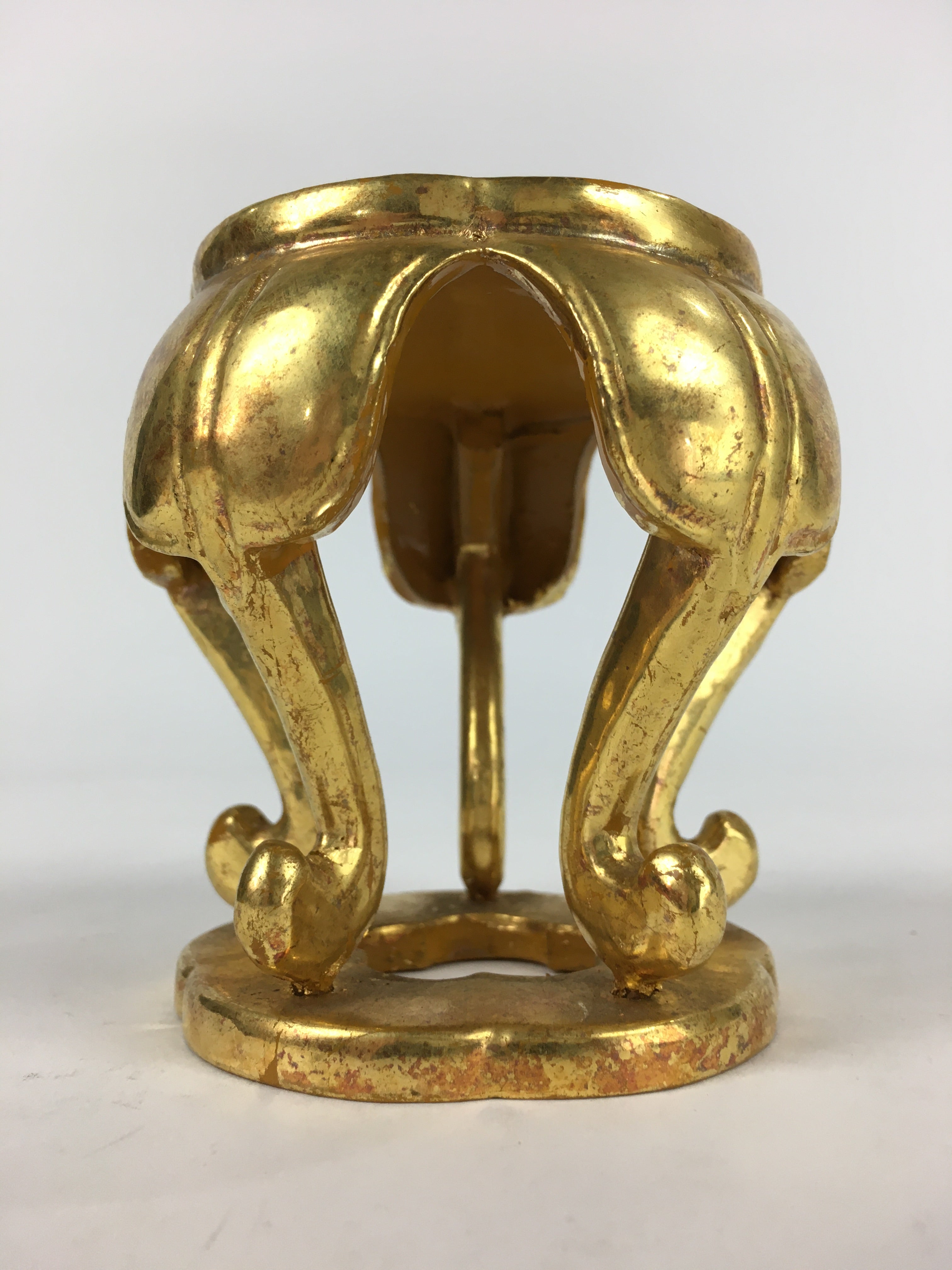 Japanese Buddhist Altar Fitting Vtg Gold Offering Stand Gold Red BU709