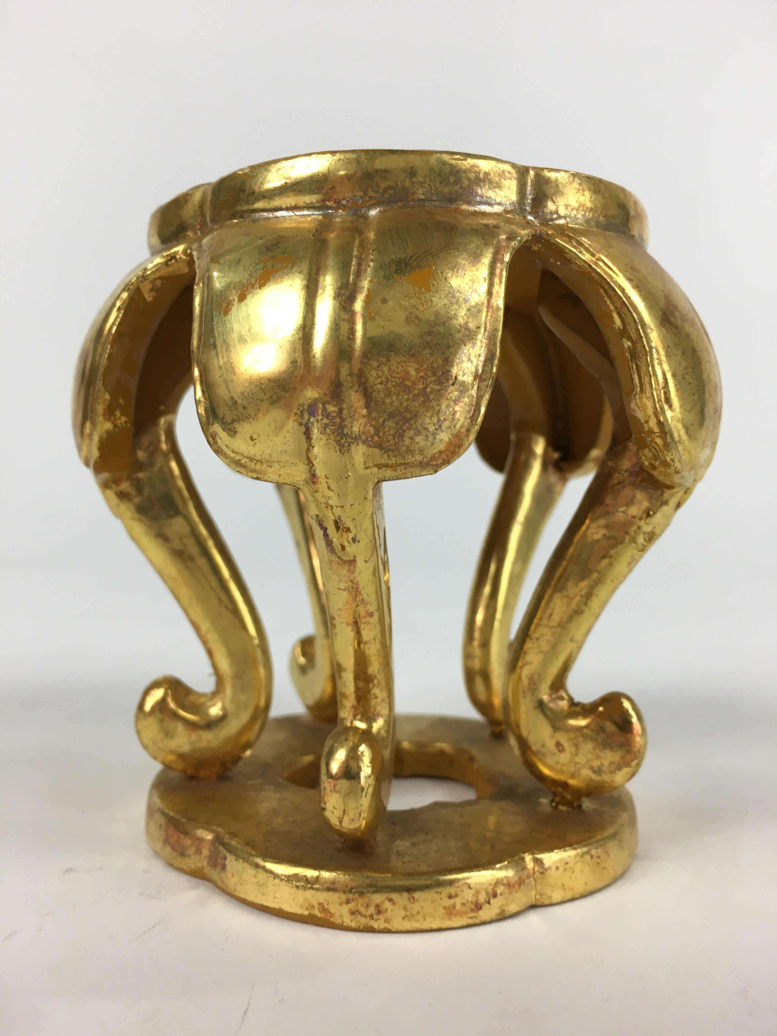 Japanese Buddhist Altar Fitting Vtg Gold Offering Stand Gold Red BU709