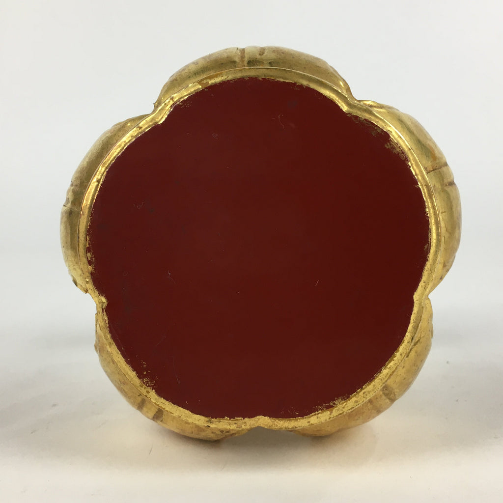 Japanese Buddhist Altar Fitting Vtg Gold Offering Stand Gold Red BU709