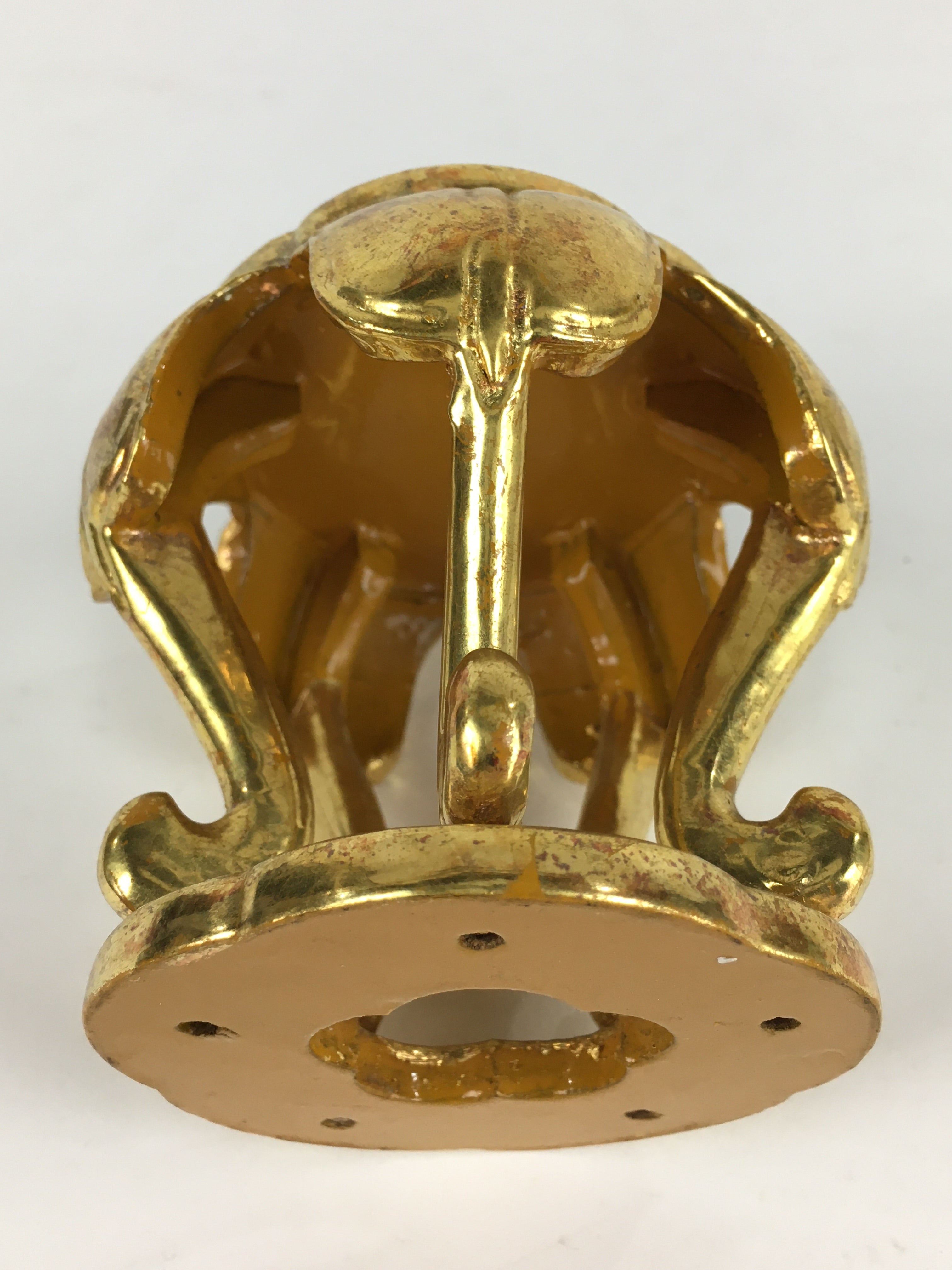 Japanese Buddhist Altar Fitting Vtg Gold Offering Stand Gold Red BU709