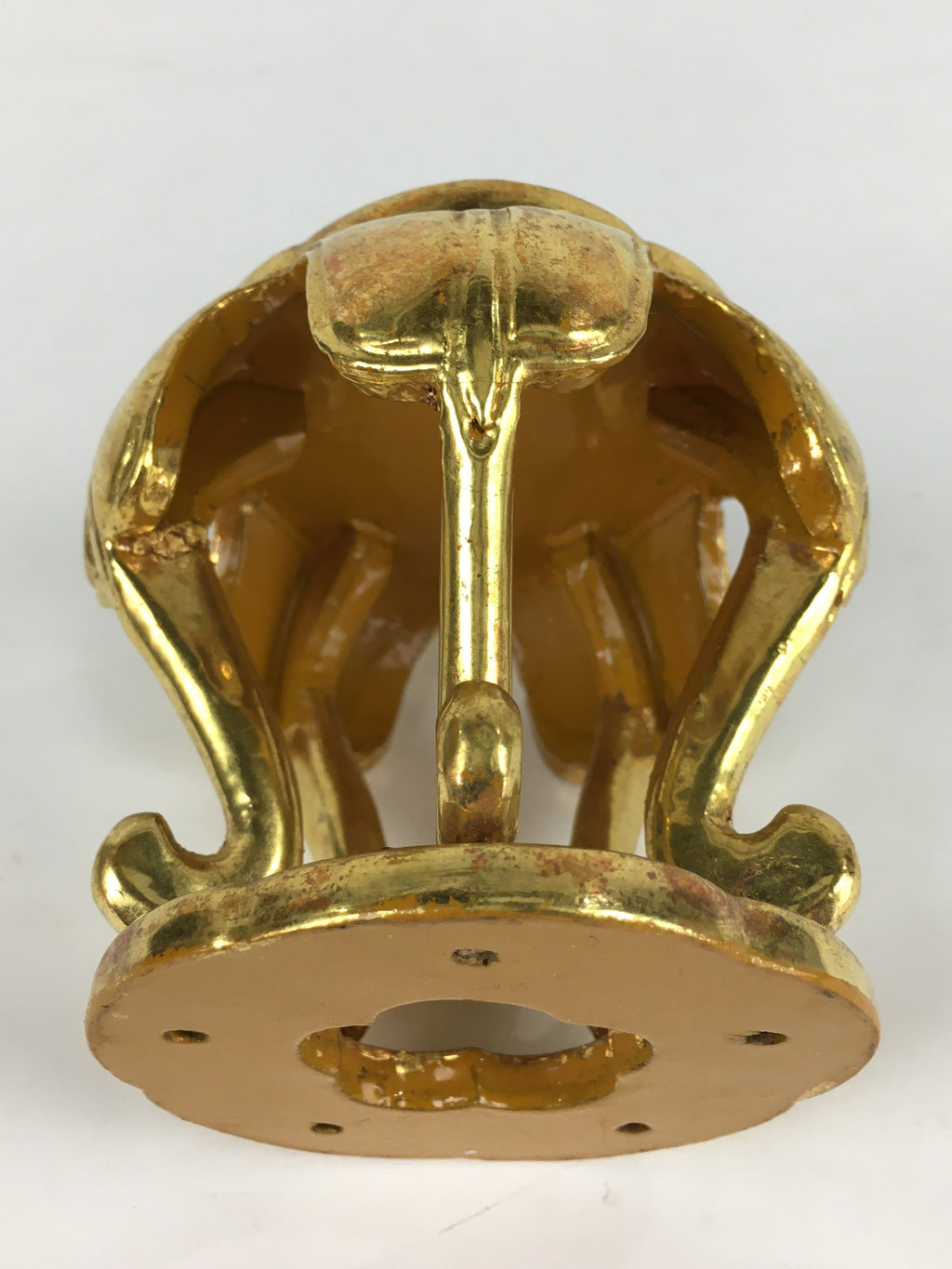 Japanese Buddhist Altar Fitting Vtg Gold Offering Stand Gold Red BU709