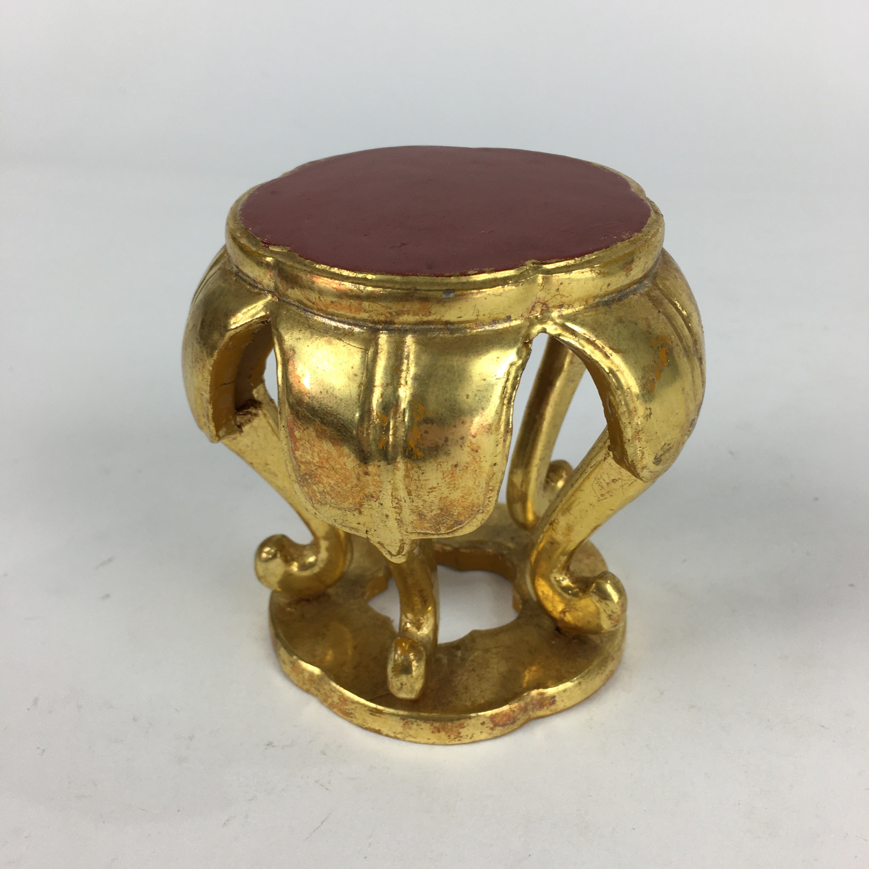 Japanese Buddhist Altar Fitting Vtg Gold Offering Stand Gold Red BU709