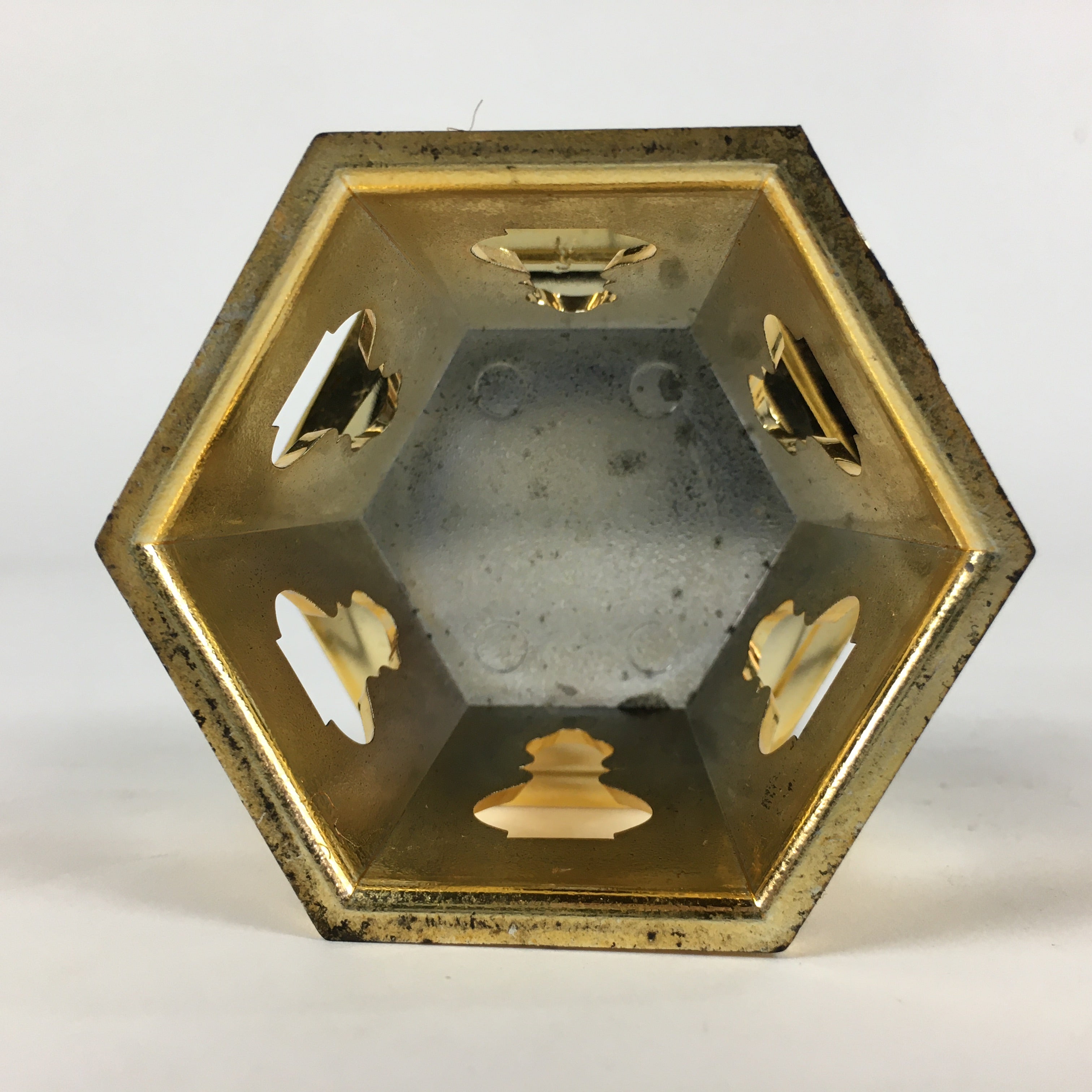 Japanese Buddhist Altar Fitting Vtg Gold Offering Stand Gold Red BU711
