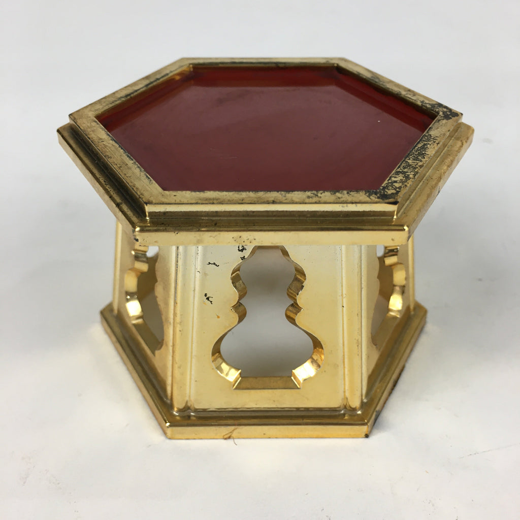 Japanese Buddhist Altar Fitting Vtg Gold Offering Stand Gold Red BU711