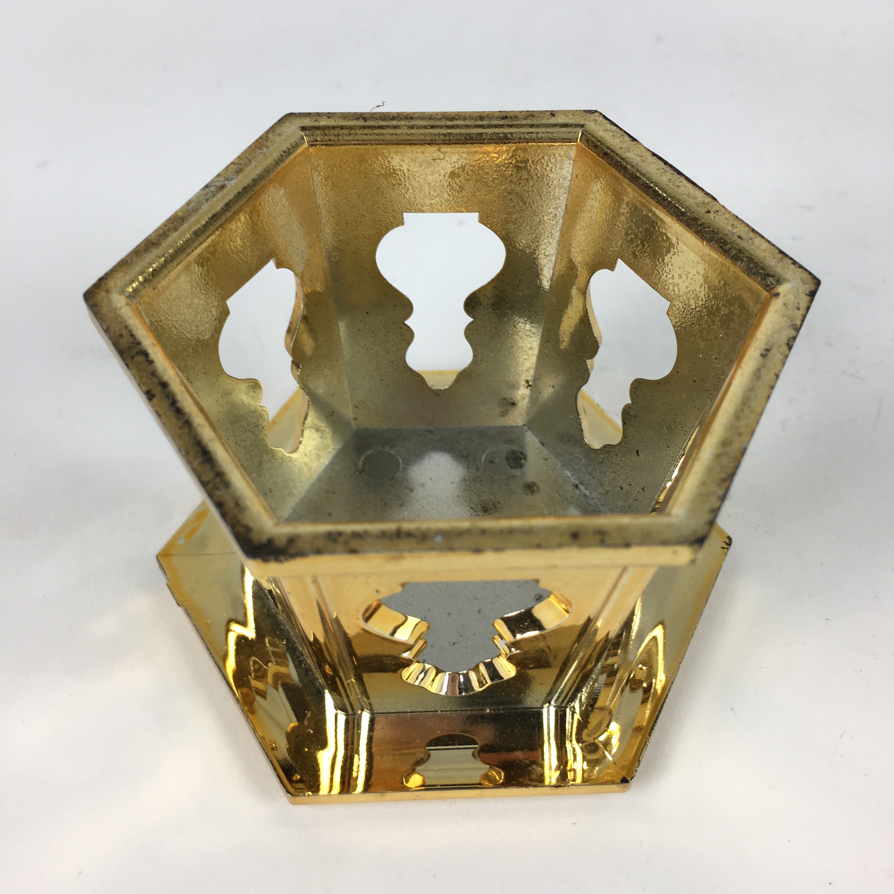 Japanese Buddhist Altar Fitting Vtg Gold Offering Stand Gold Red BU711