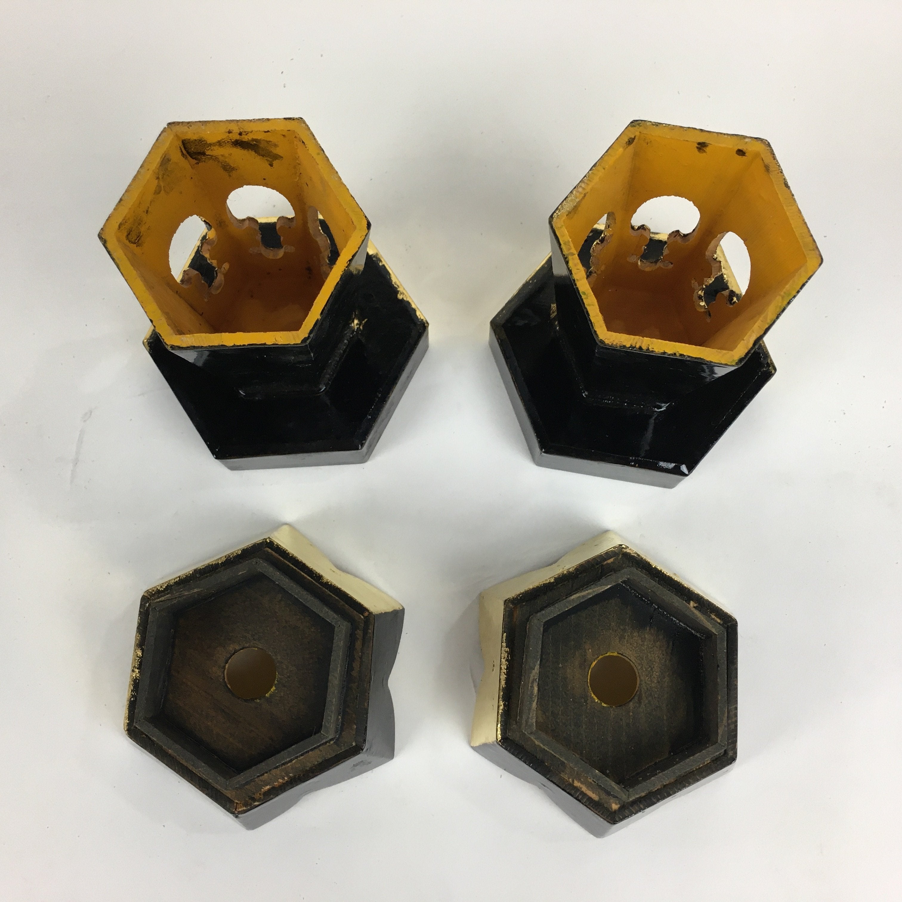 Japanese Buddhist Altar Fitting Vtg Hexagonal Offering Stand Set Kuge BU572