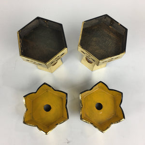 Japanese Buddhist Altar Fitting Vtg Hexagonal Offering Stand Set