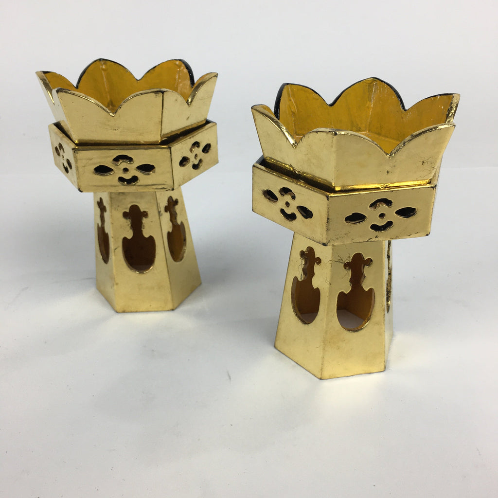 Japanese Buddhist Altar Fitting Vtg Hexagonal Offering Stand Set Kuge BU572