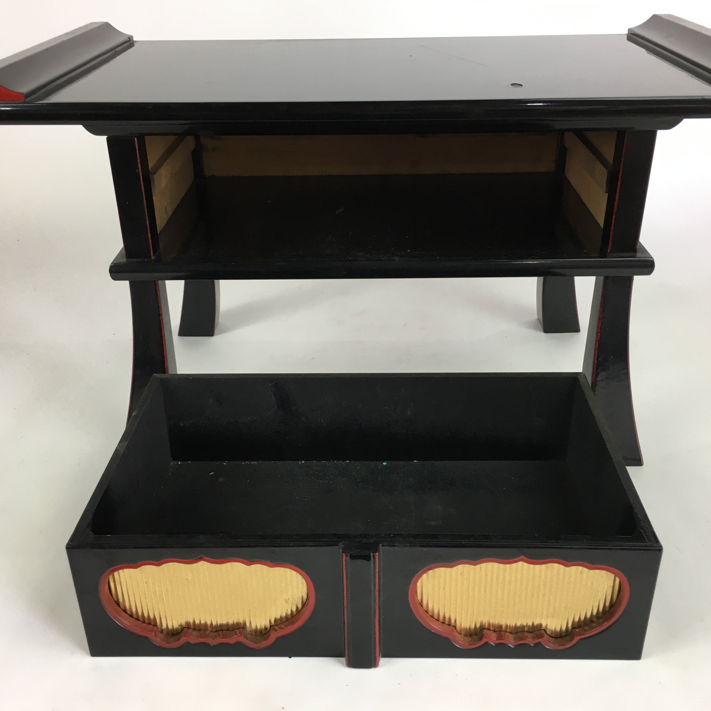 Japanese Buddhist Altar Fitting Vtg Kyozukue Wood Lacquer Offering Table BU470