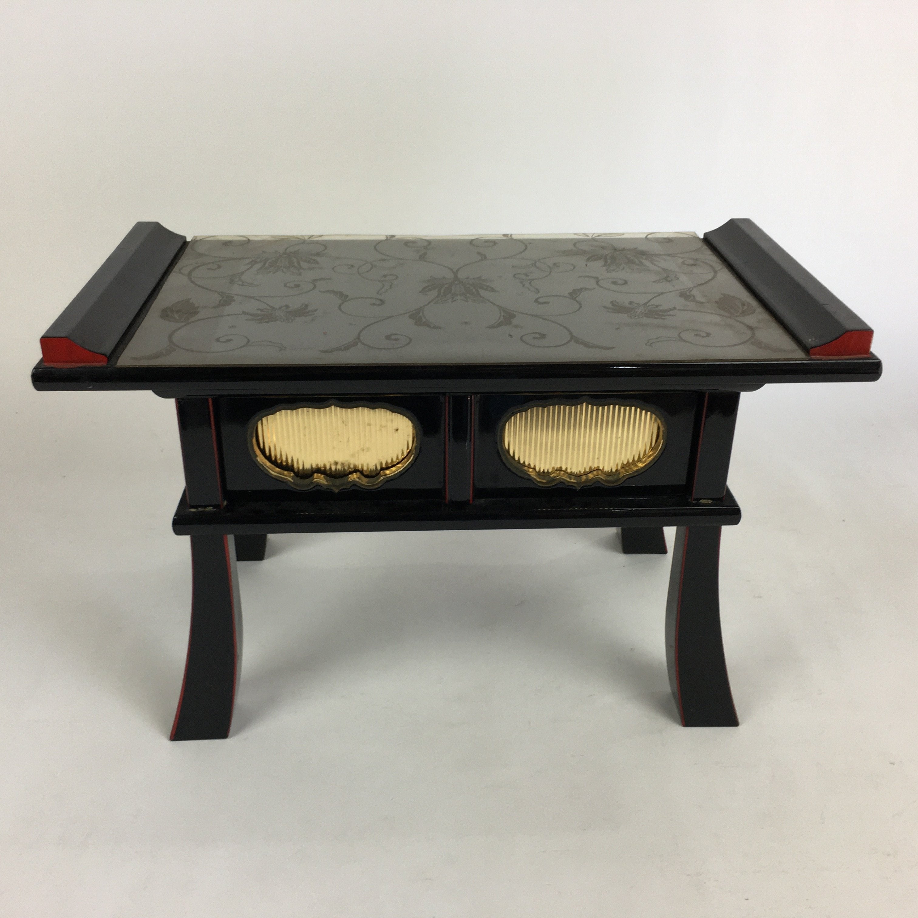 Japanese Buddhist Altar Fitting Vtg Kyozukue Wood Lacquer Offering Table BU498