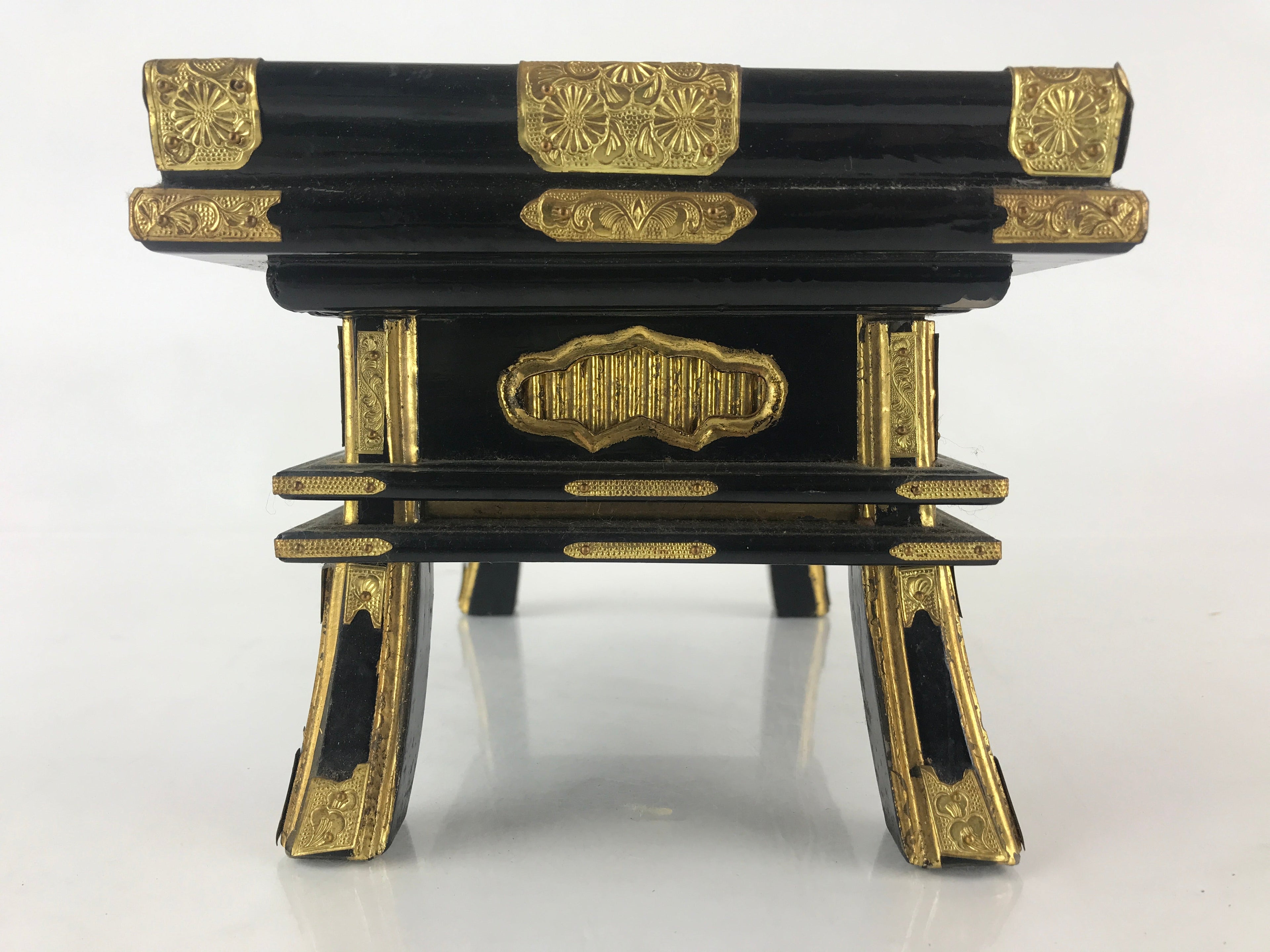 Japanese Buddhist Altar Fitting Vtg Kyozukue Wood Lacquer Offering Table Black B