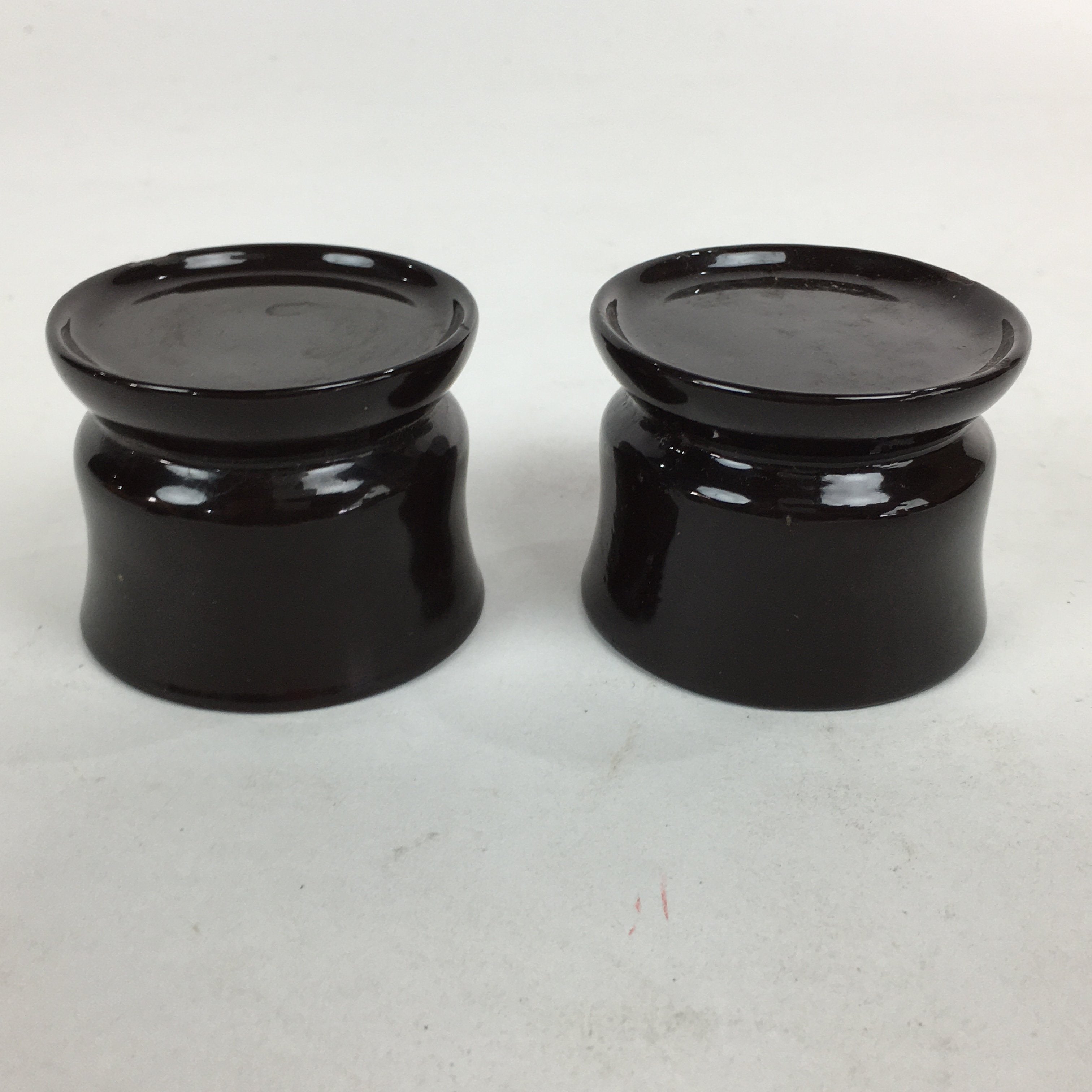 Japanese Buddhist Altar Fitting Vtg Lacquer Buddhist Rine Offering Cup Stand 2pc