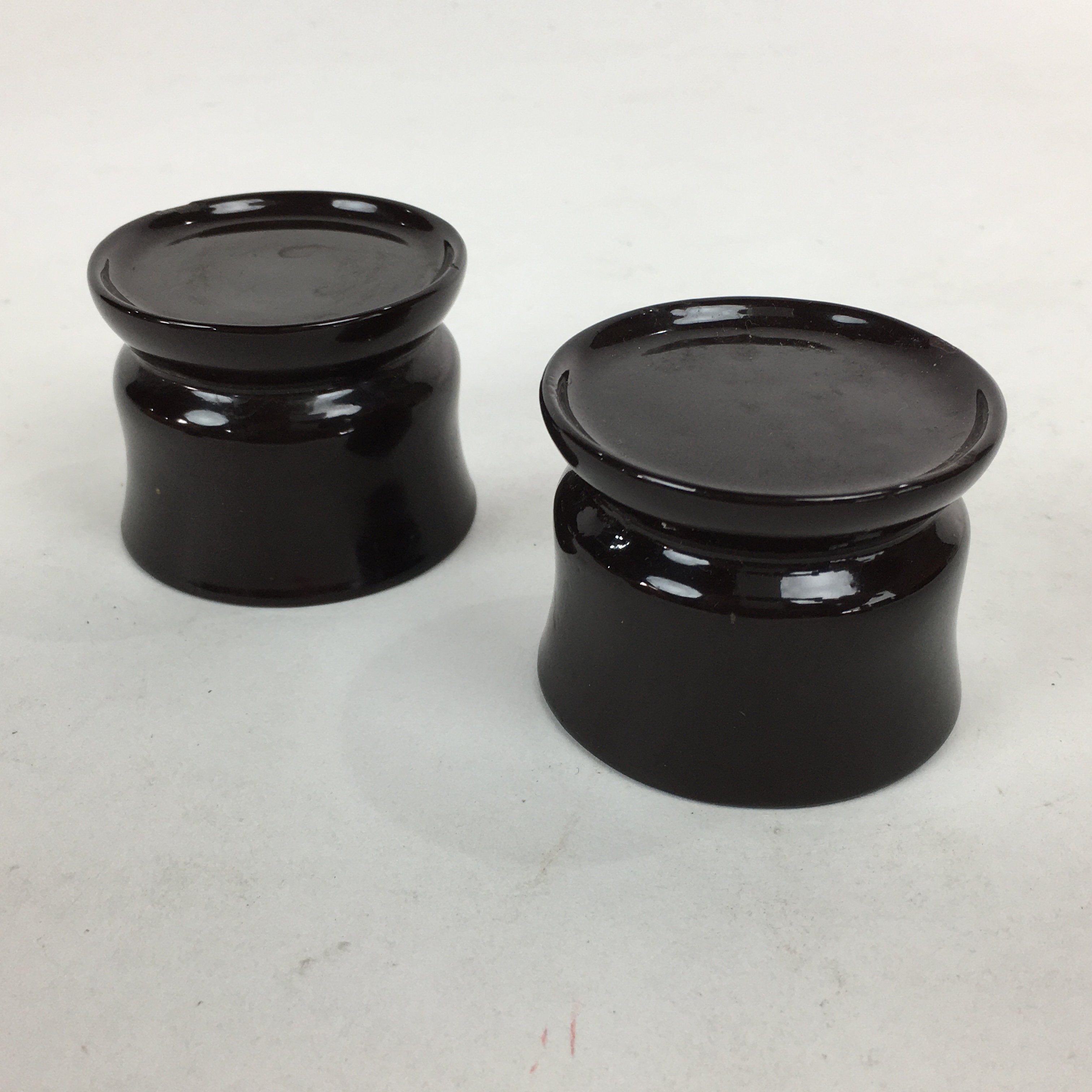 Japanese Buddhist Altar Fitting Vtg Lacquer Buddhist Rine Offering Cup Stand 2pc