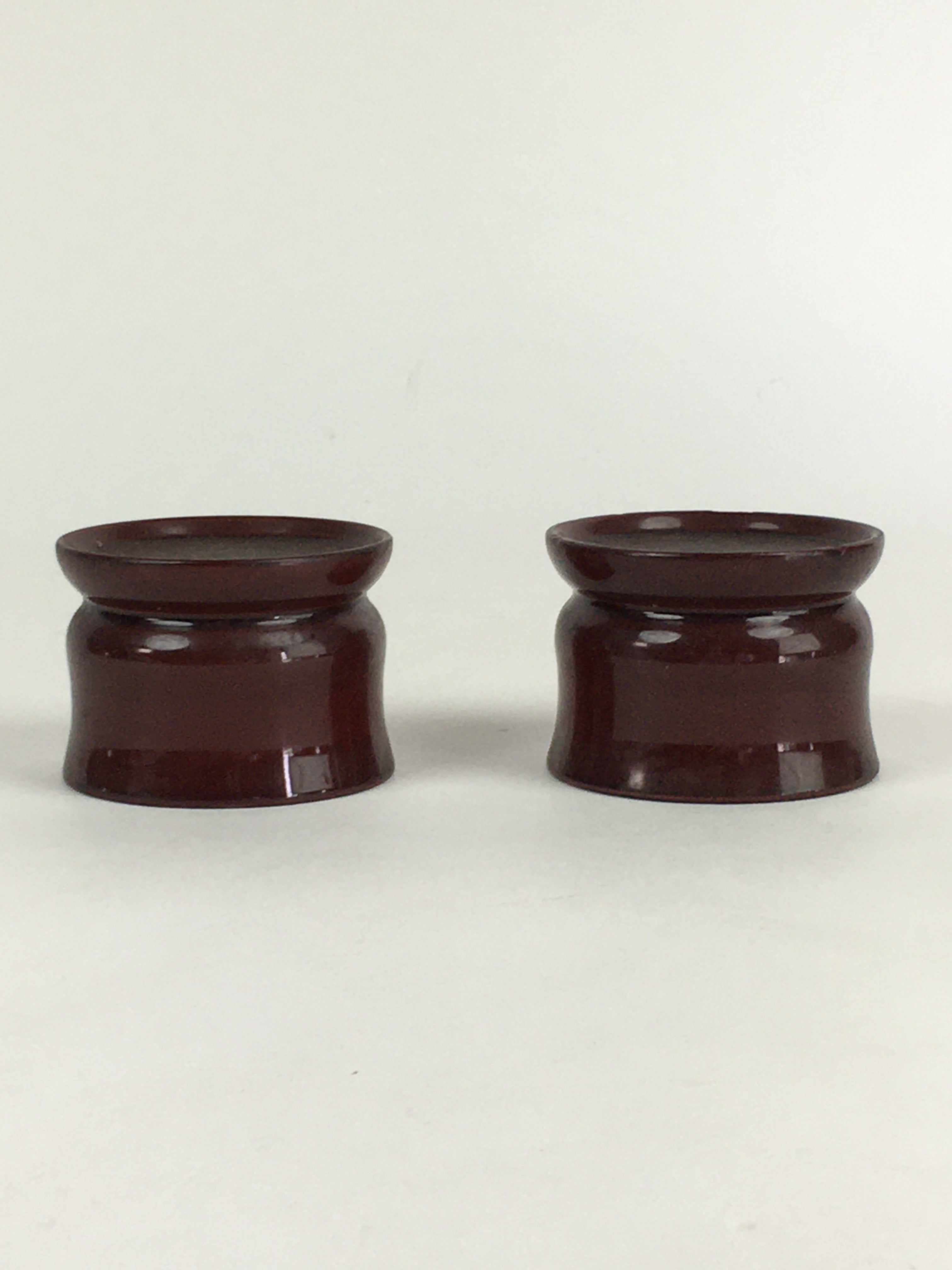 Japanese Buddhist Altar Fitting Vtg Lacquer Rine Offering Cup Stand 2pc Set BU65