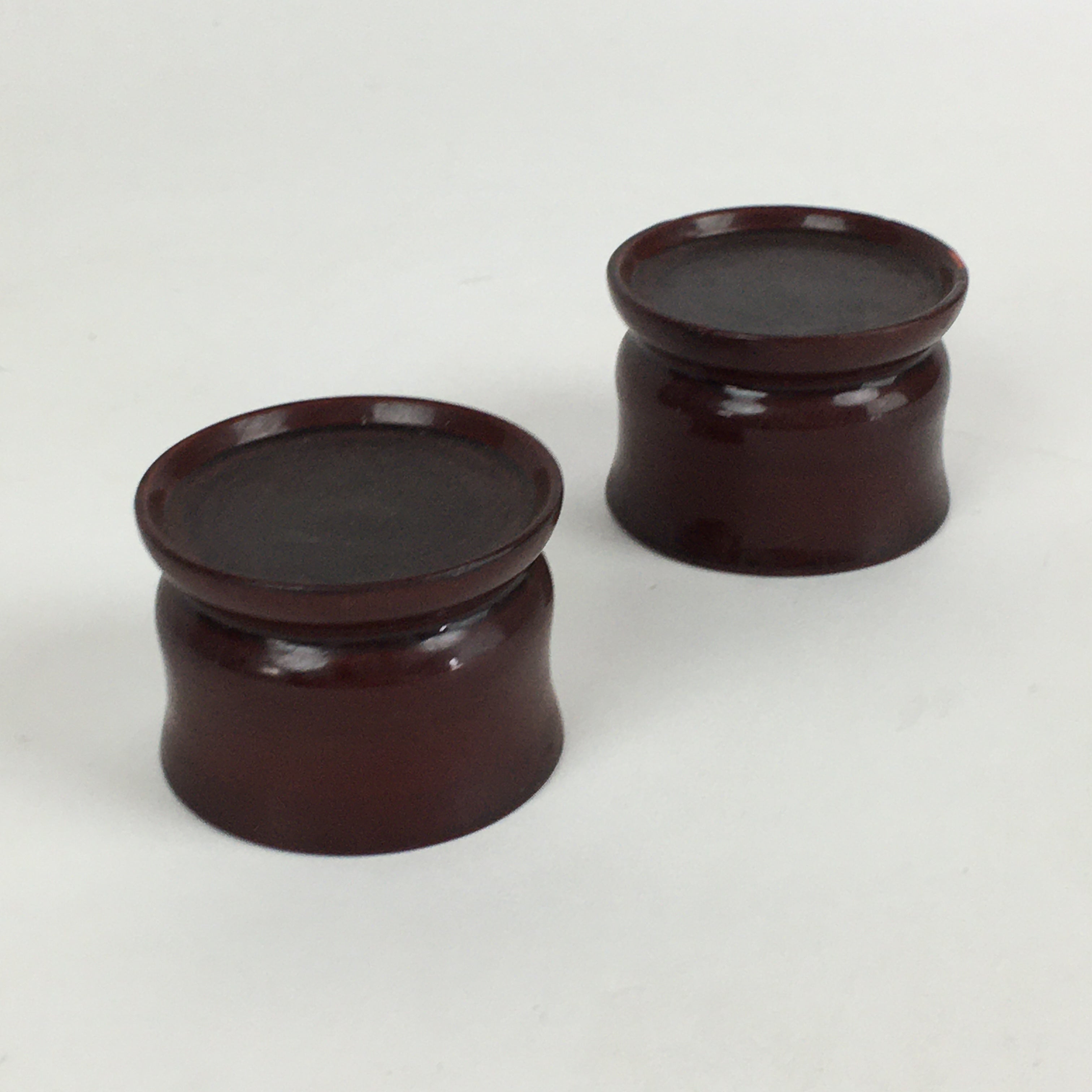 Japanese Buddhist Altar Fitting Vtg Lacquer Rine Offering Cup Stand 2pc Set BU65