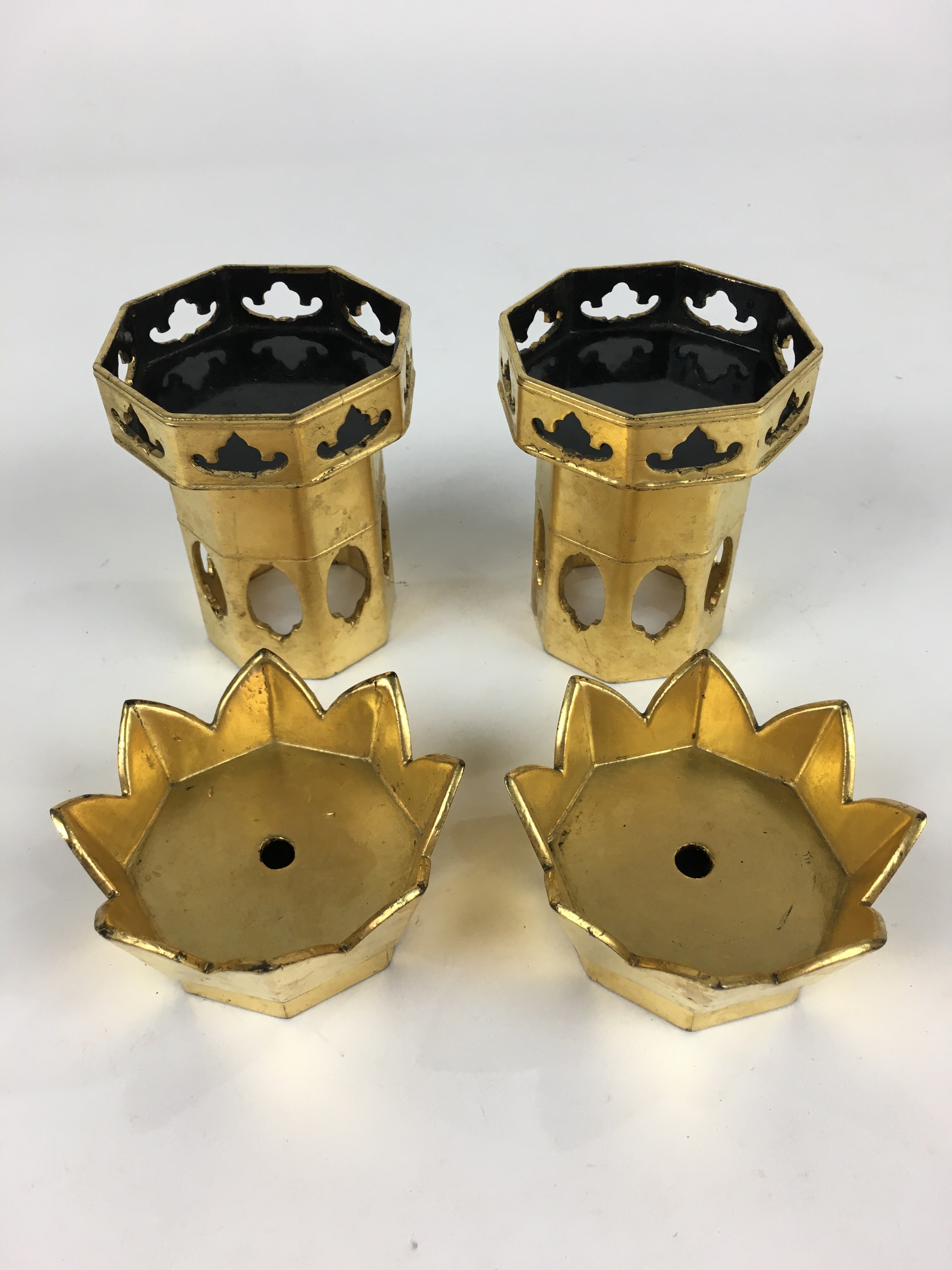 Japanese Buddhist Altar Fitting Vtg Octagon Offering Stand 2pc Set Kuge BU706