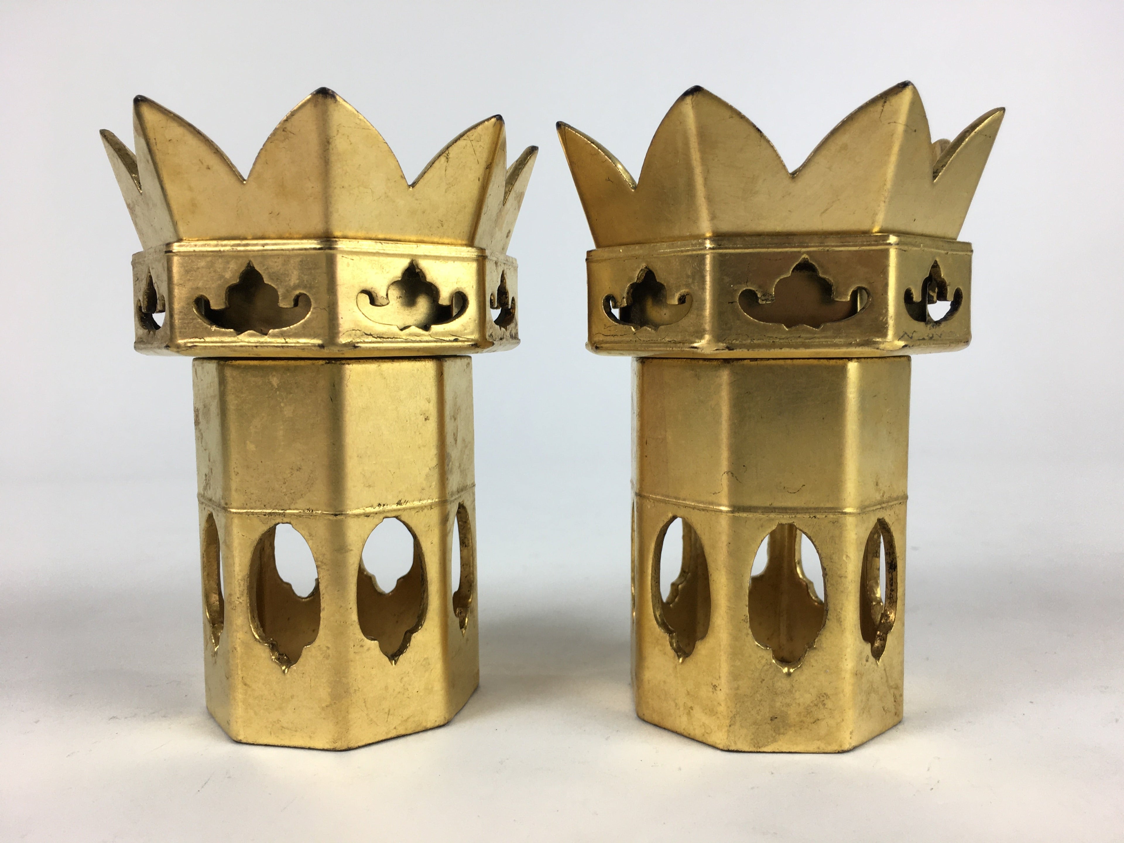 Japanese Buddhist Altar Fitting Vtg Octagon Offering Stand 2pc Set Kuge BU706