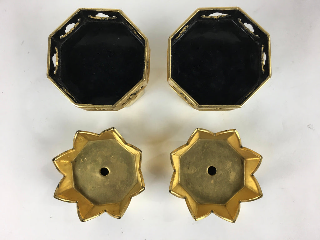 Japanese Buddhist Altar Fitting Vtg Octagon Offering Stand 2pc Set Kuge BU706