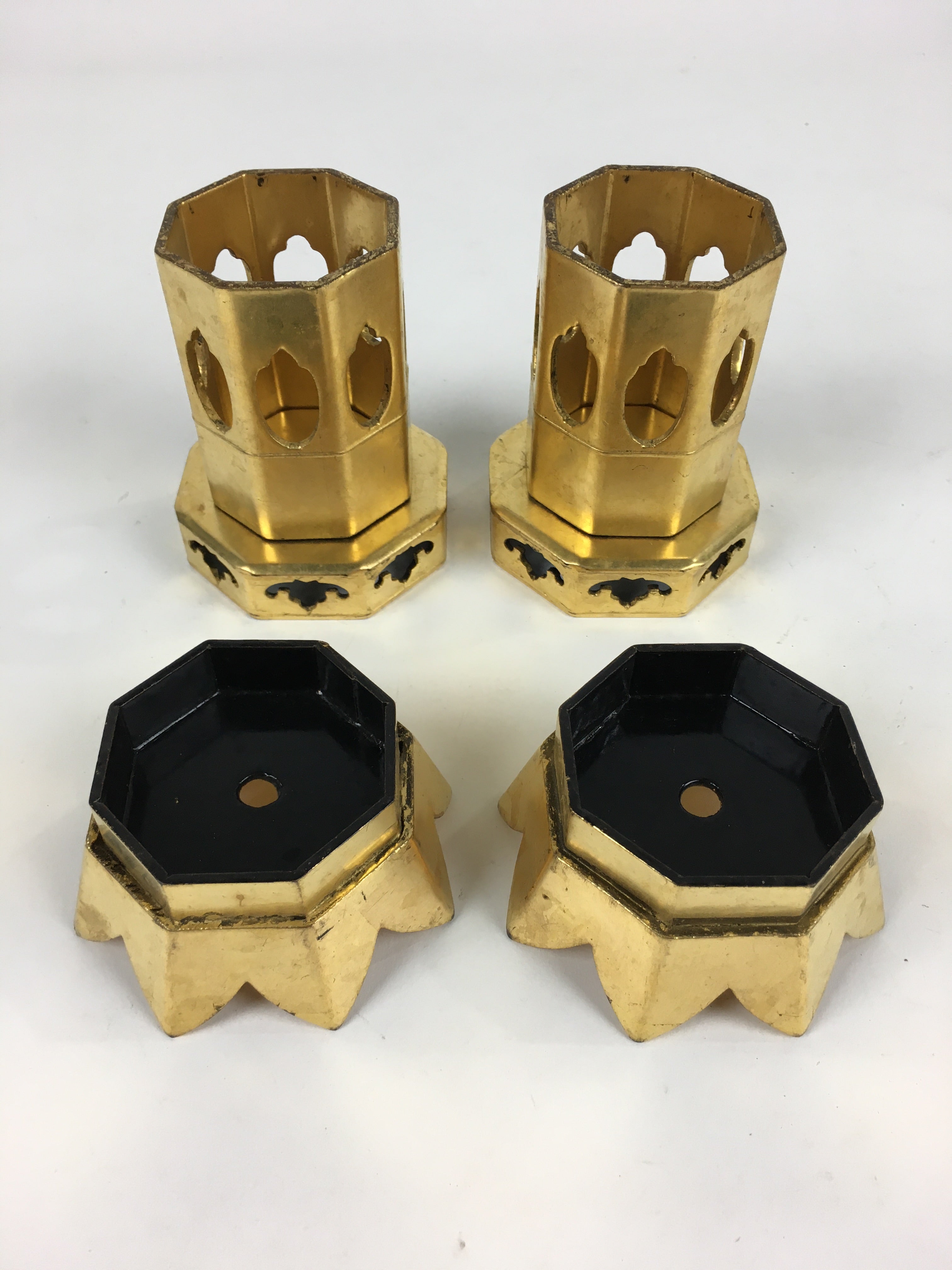 Japanese Buddhist Altar Fitting Vtg Octagon Offering Stand 2pc Set Kuge BU706