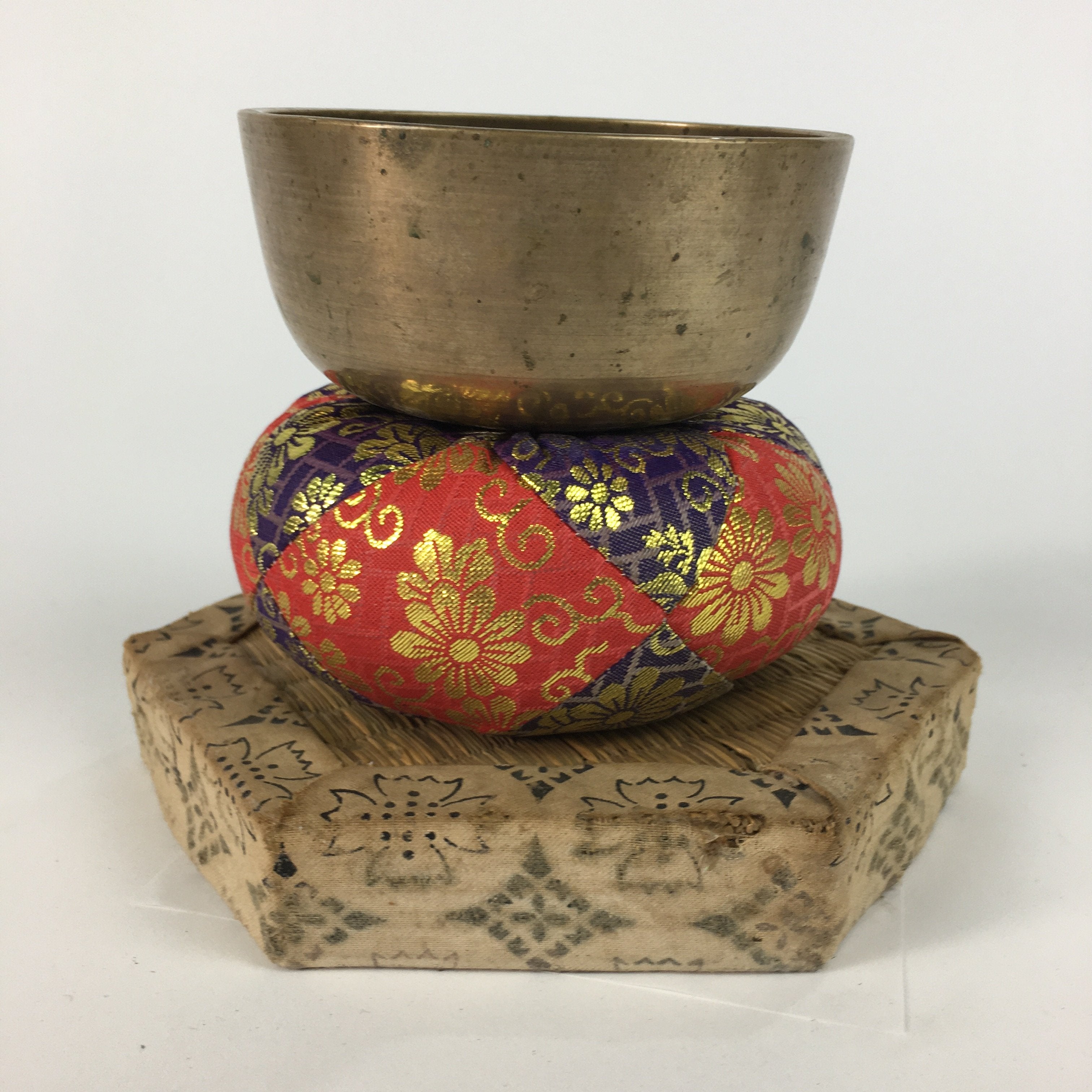 Japanese Buddhist Altar Fitting Vtg Orin Bell Singing Bowl Pillow Striker BU446