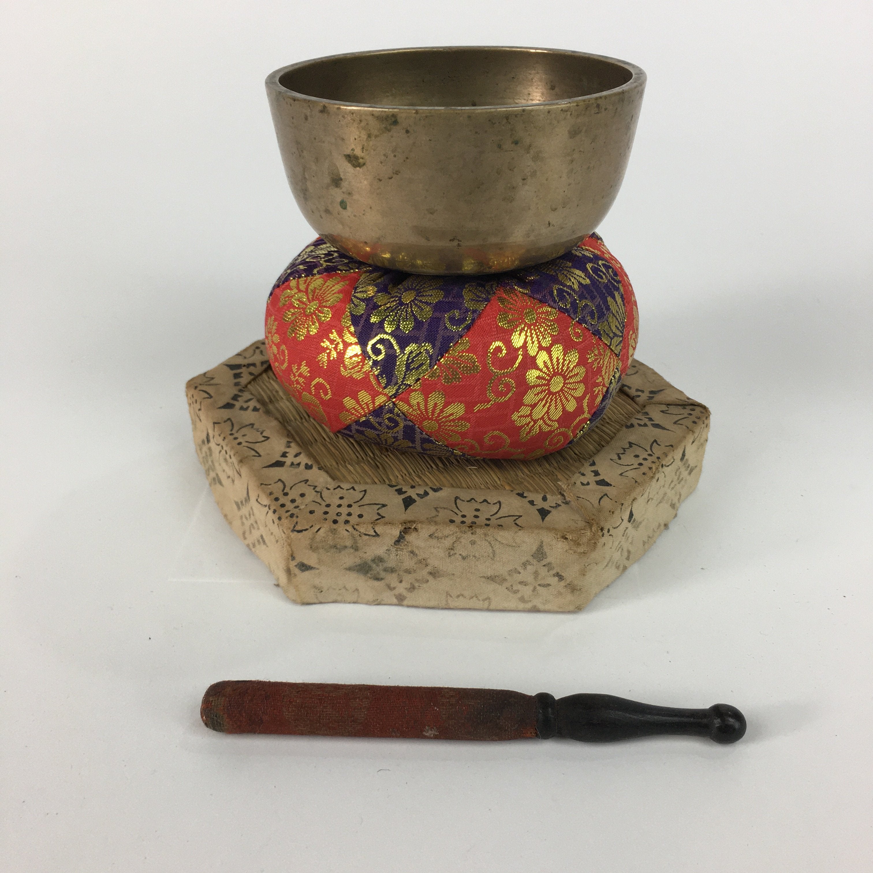 Japanese Buddhist Altar Fitting Vtg Orin Bell Singing Bowl Pillow Striker BU446