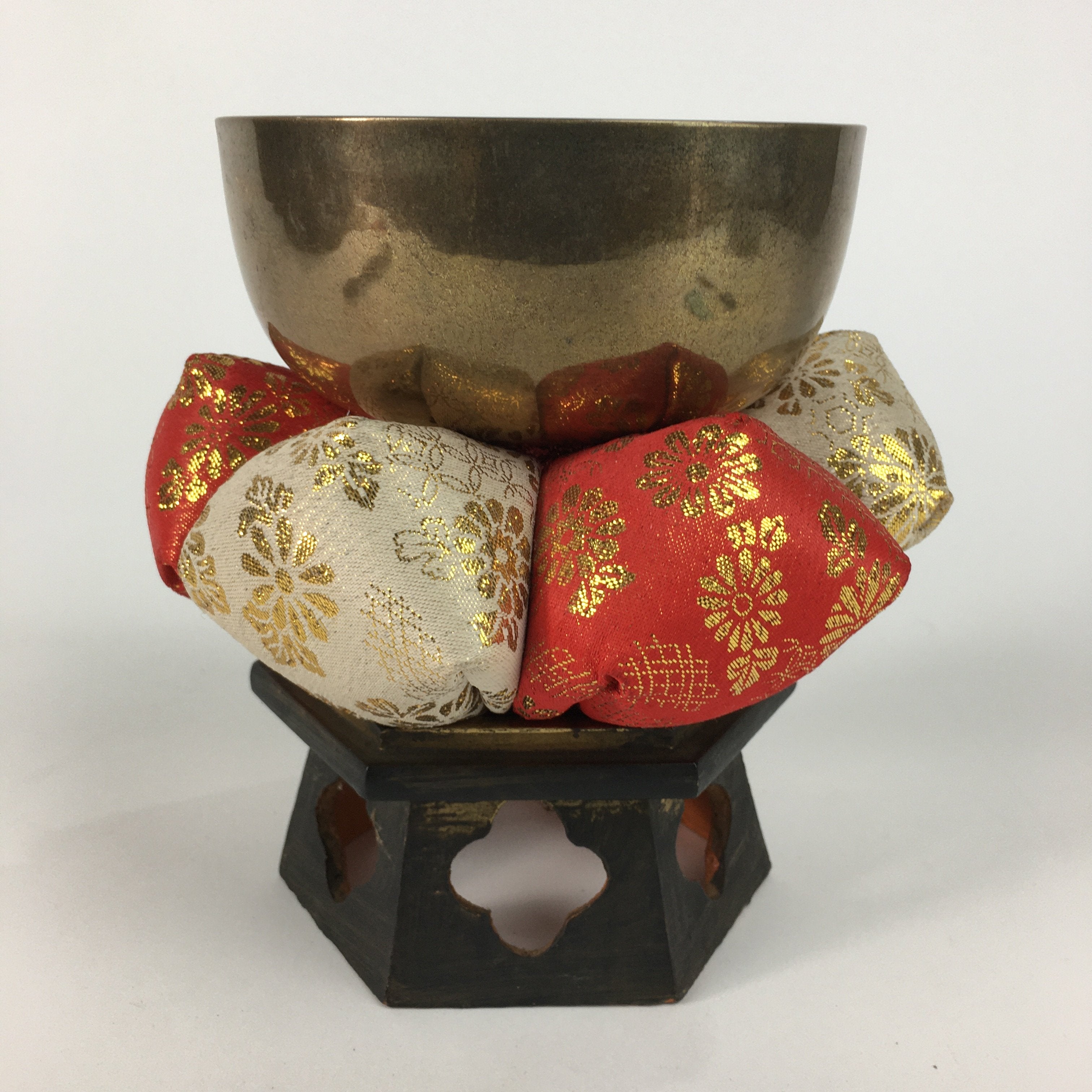 Japanese Buddhist Altar Fitting Vtg Orin Bell Singing Bowl Pillow Striker BU451