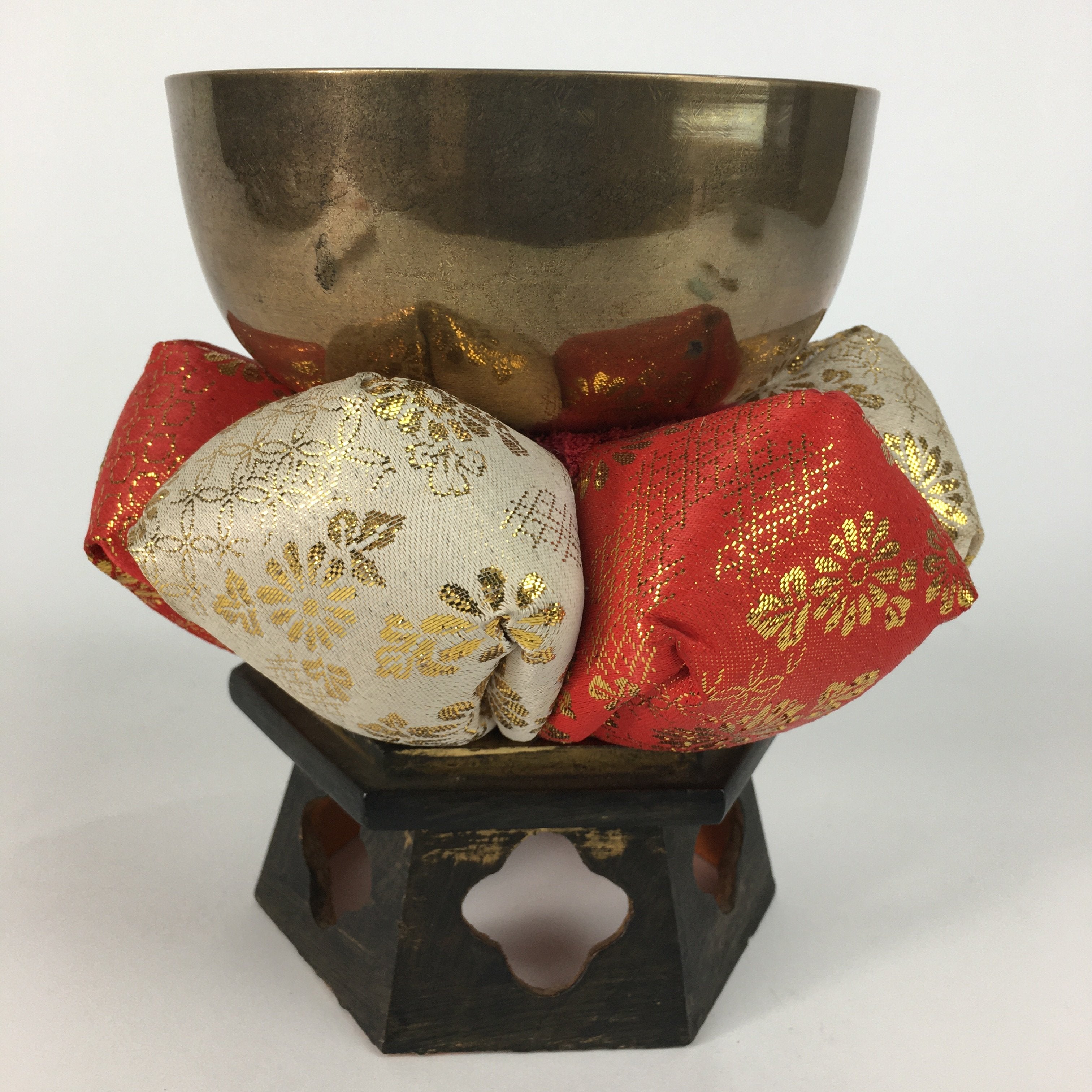 Japanese Buddhist Altar Fitting Vtg Orin Bell Singing Bowl Pillow Striker BU451